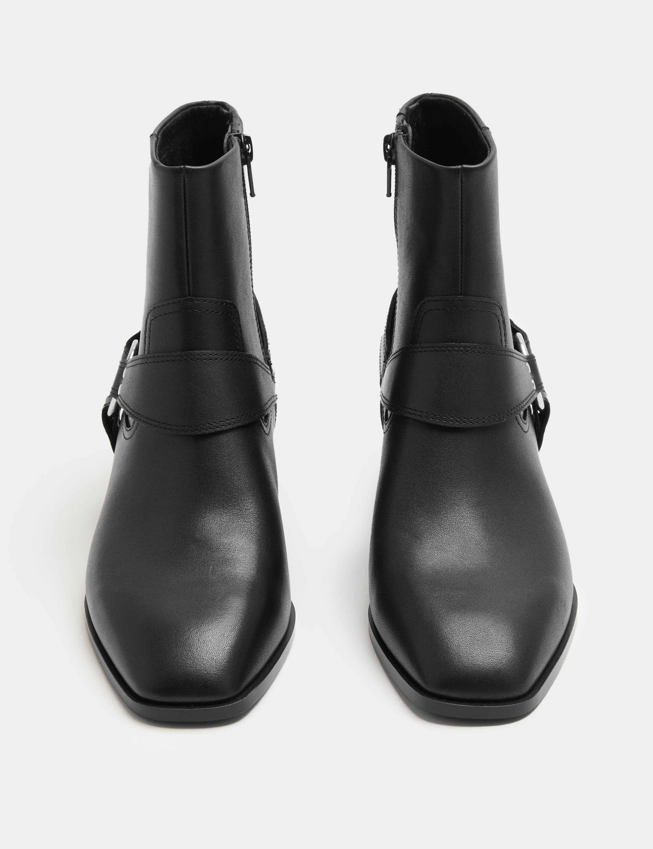 Leather Harness Square Toe Ankle Boots 3 of 3