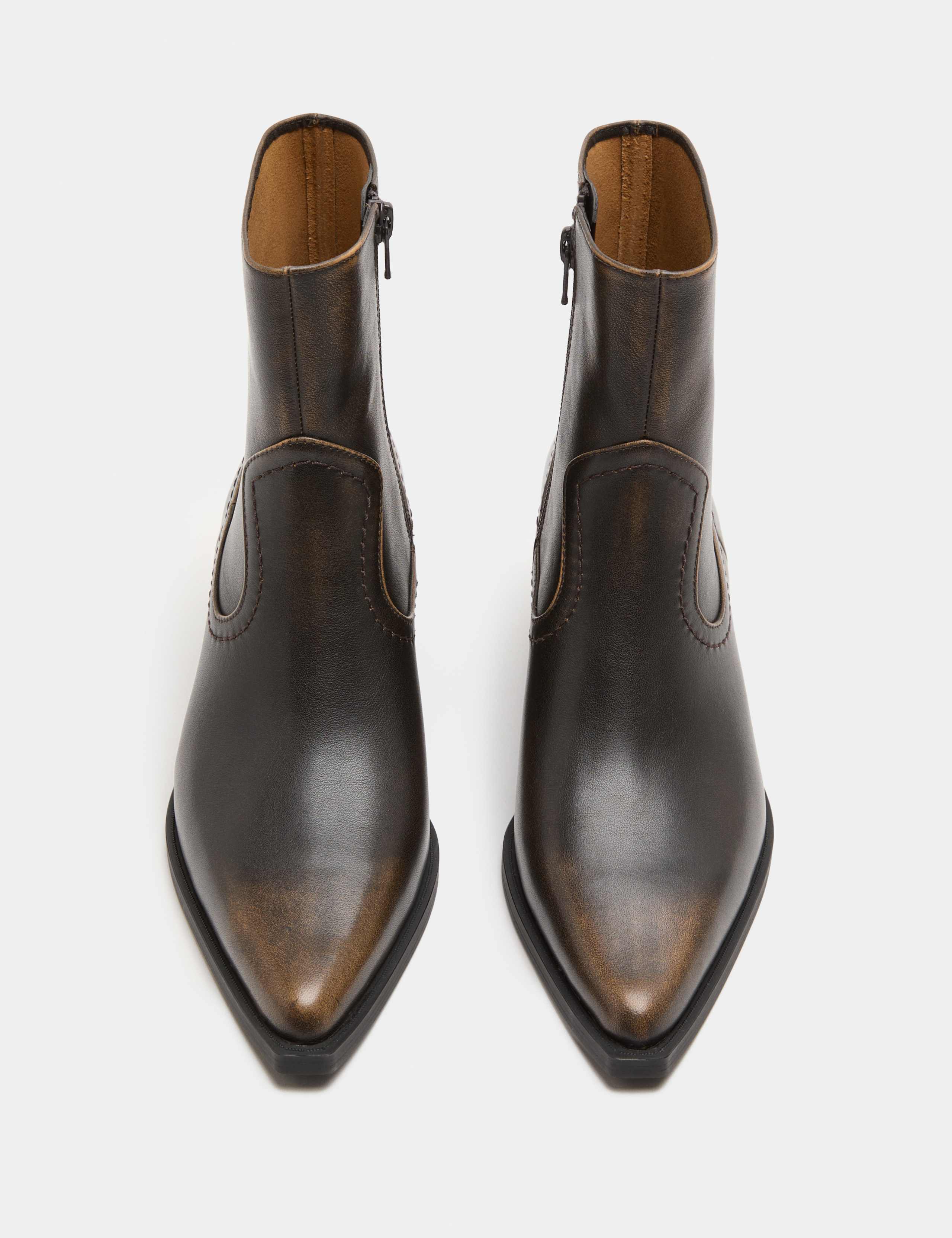 Leather Cowboy Block Heel Pointed Toe Boots 3 of 3