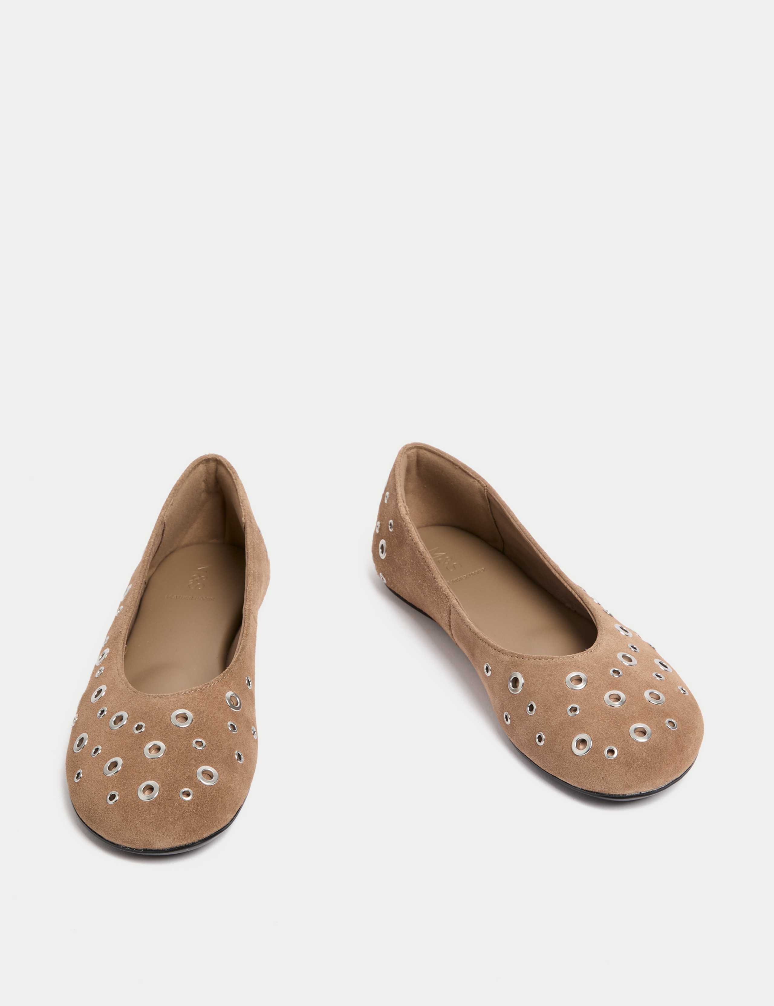 Suede Eyelet Studded Flat Ballet Pumps 2 of 3