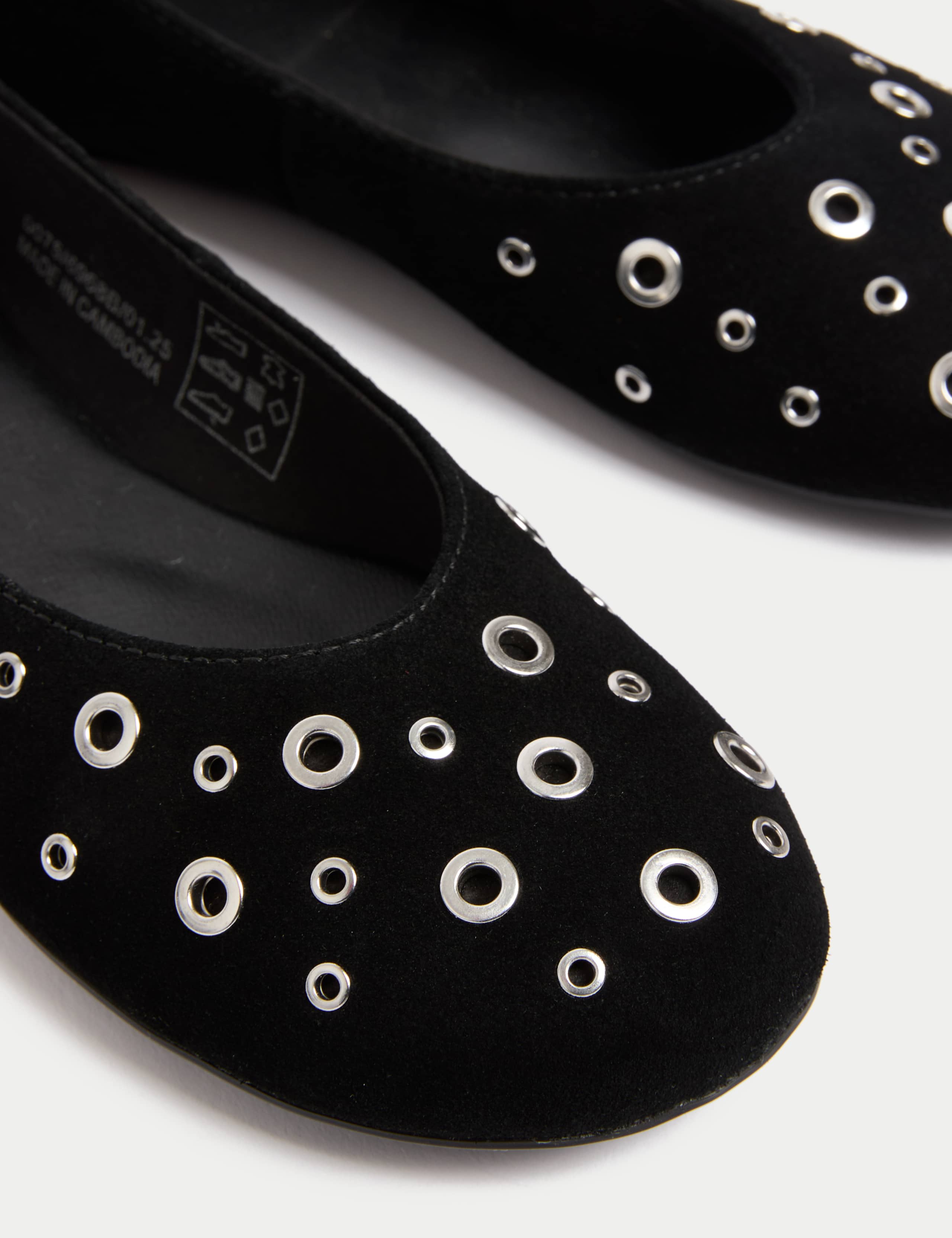 Suede Eyelet Studded Flat Ballet Pumps 3 of 3