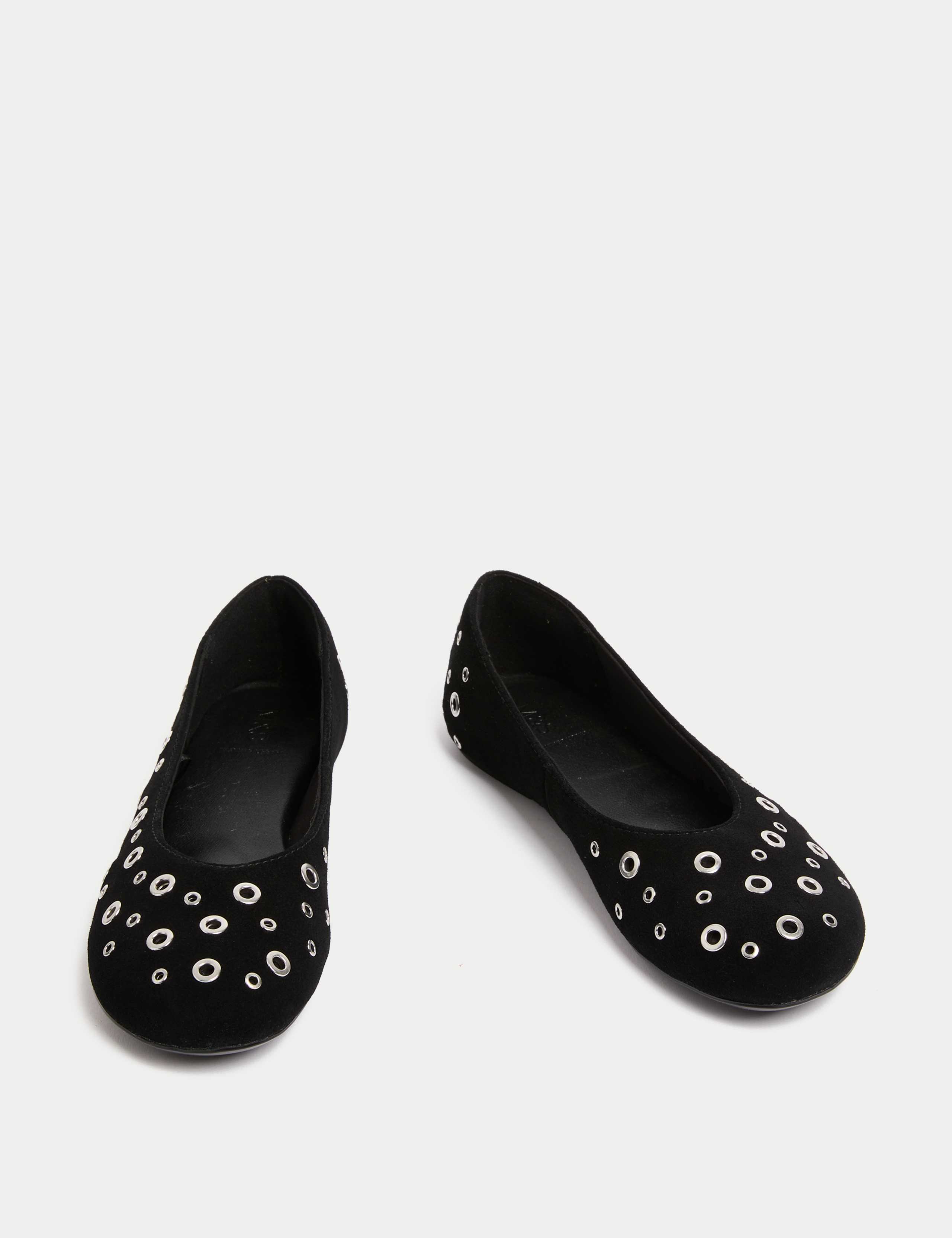 Suede Eyelet Studded Flat Ballet Pumps 2 of 3