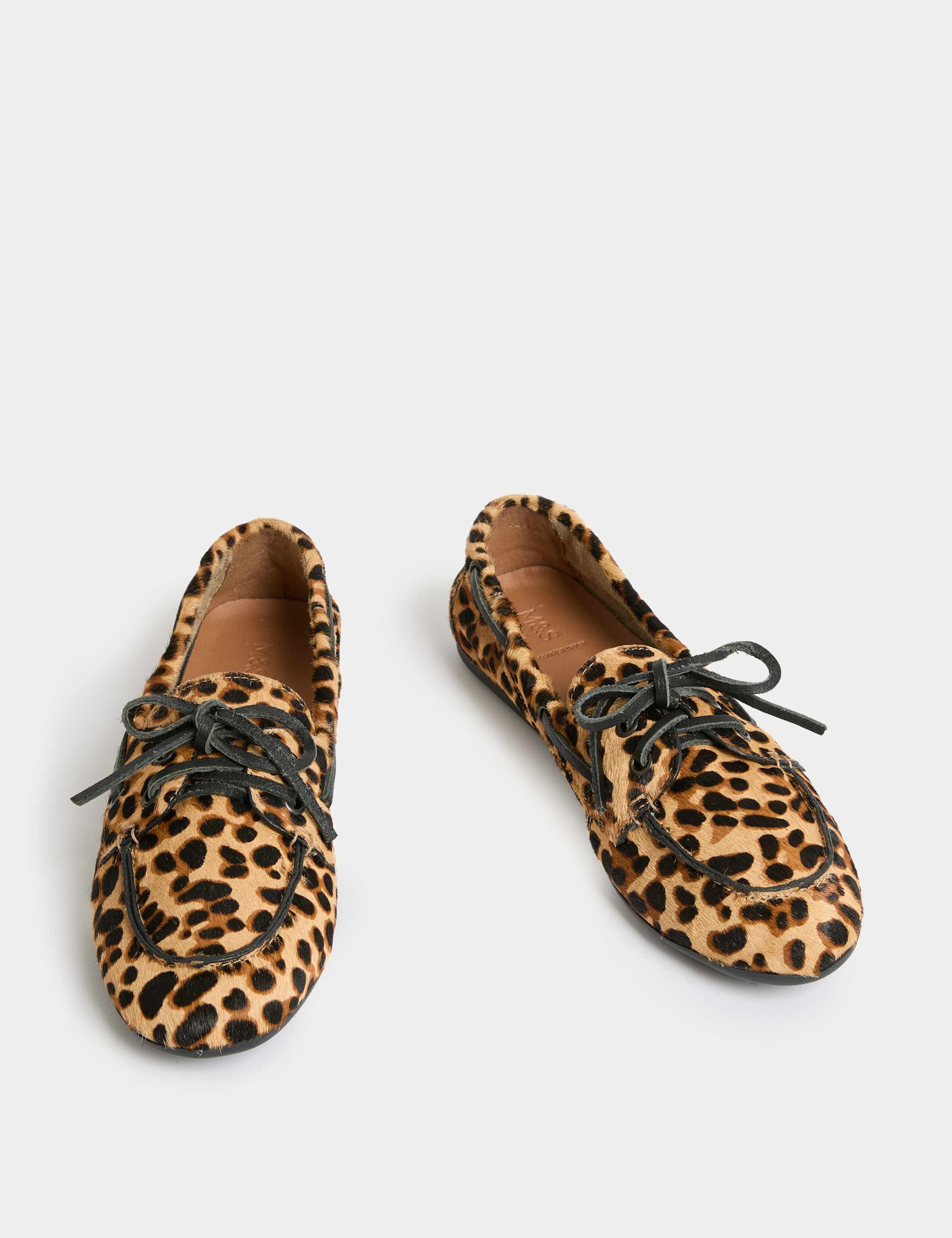 Leather Leopard Print Flat Boat Shoes 2 of 3