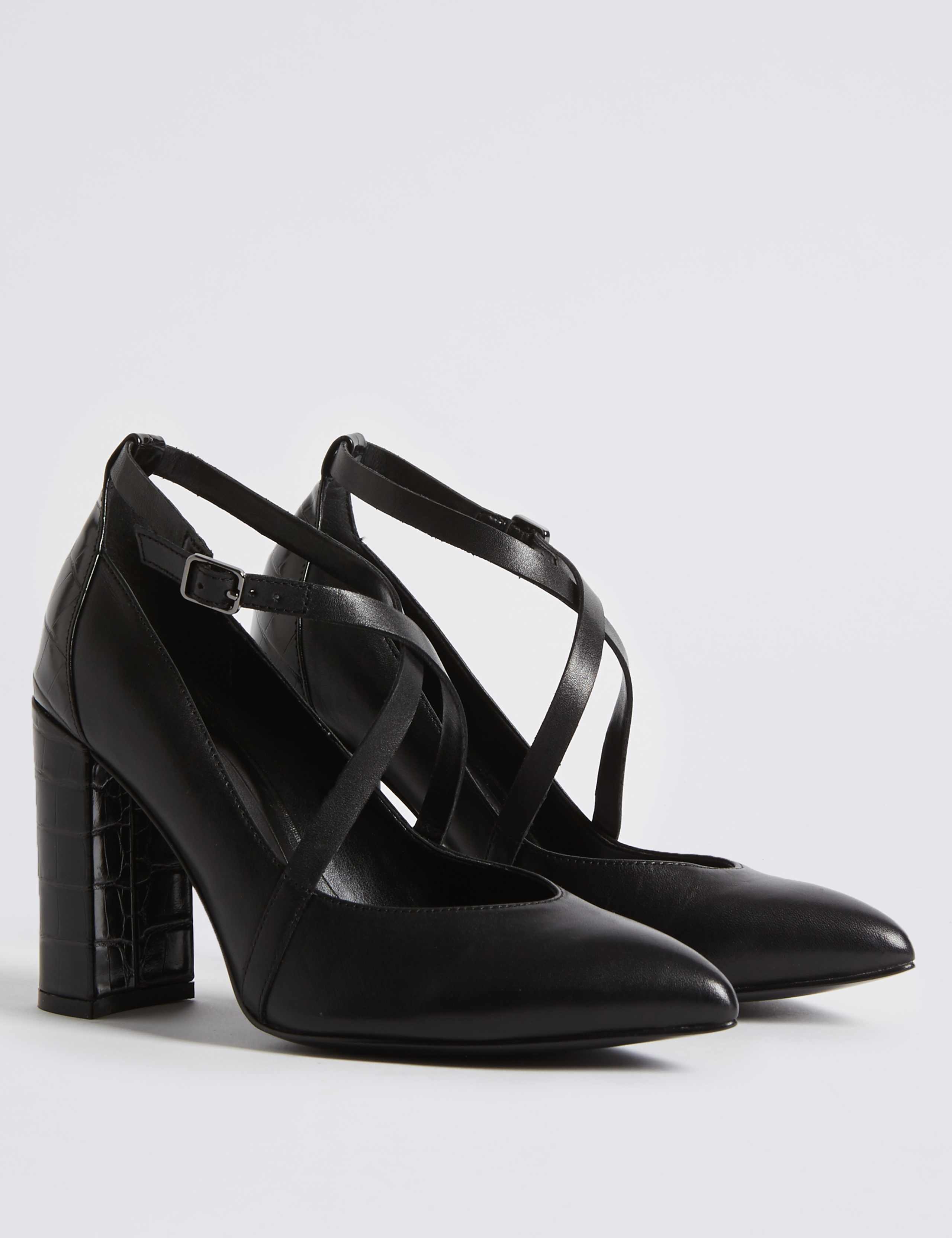 Suede Block Heel Cross Strap Court Shoes 3 of 6