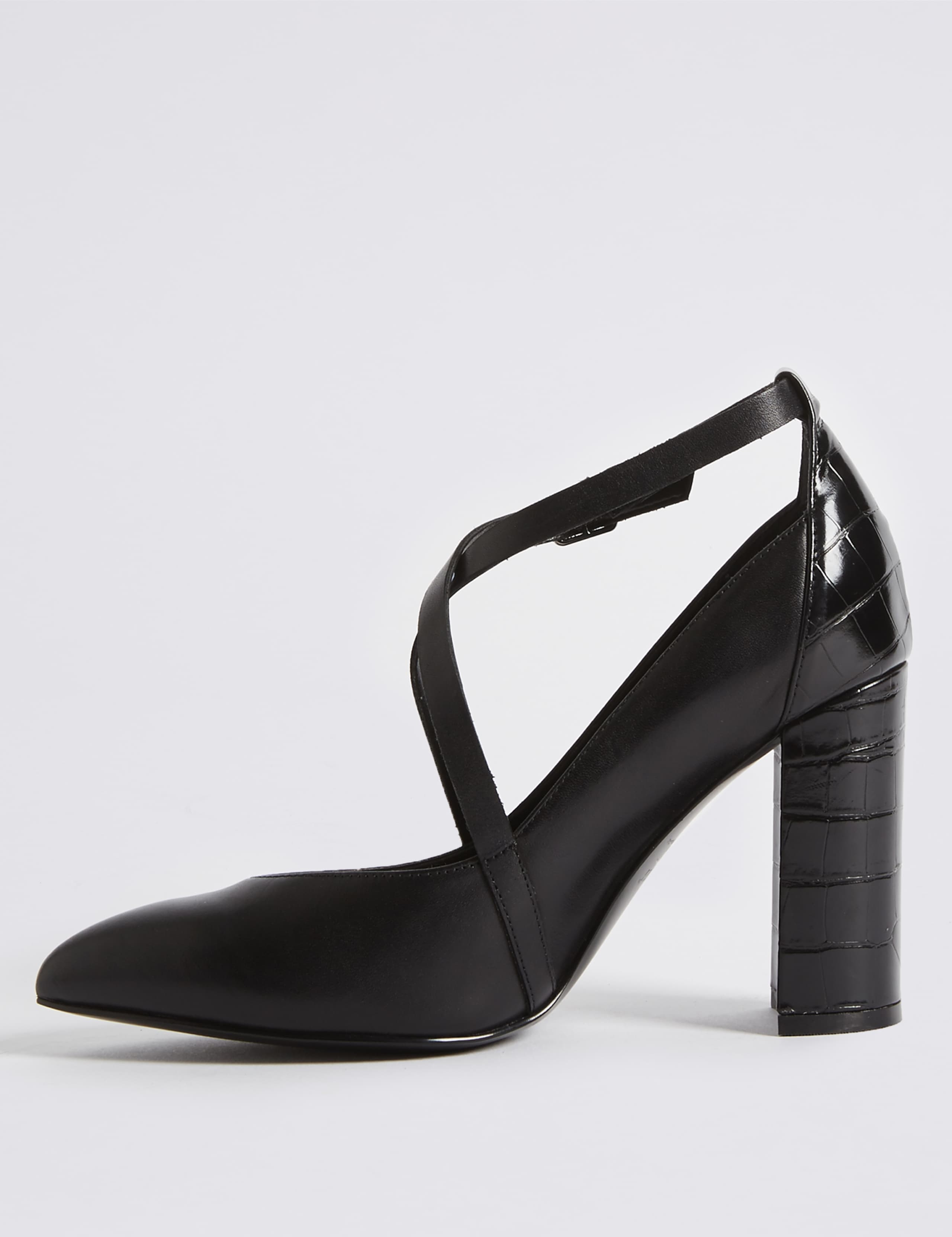 Suede Block Heel Cross Strap Court Shoes 5 of 6