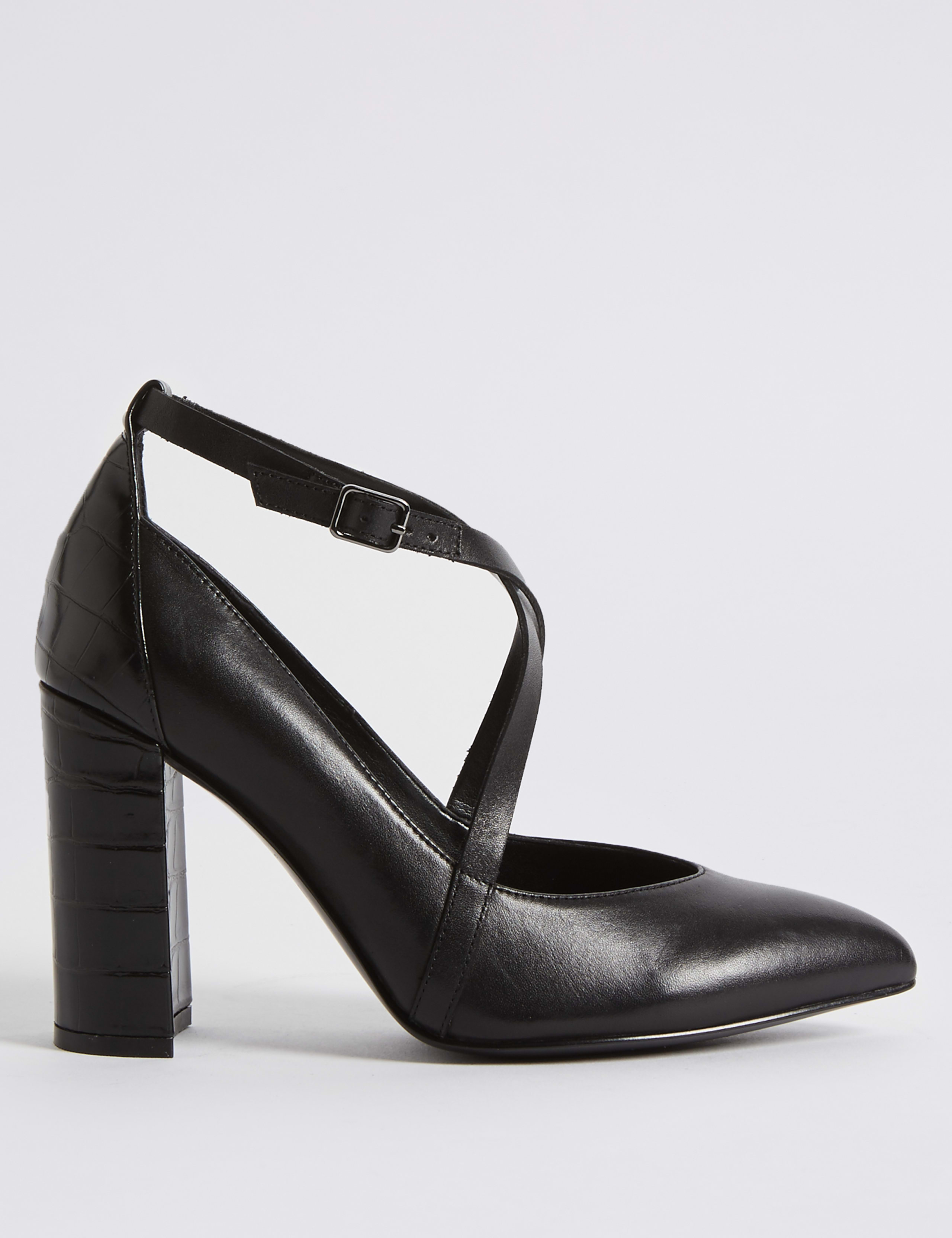 Suede Block Heel Cross Strap Court Shoes 2 of 6