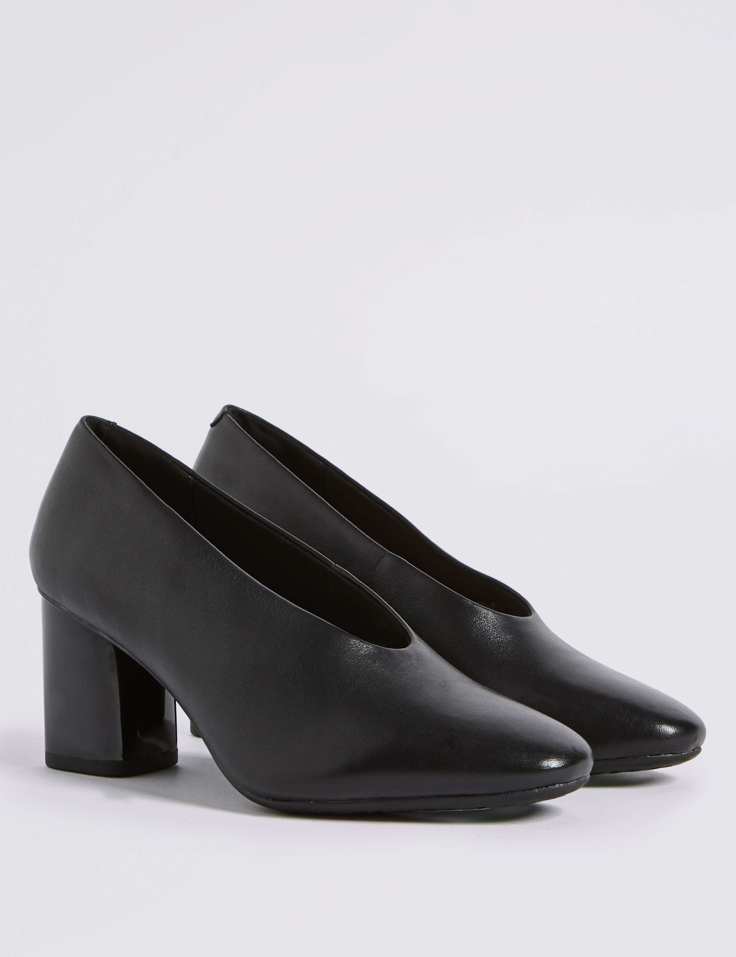 Leather Block Heel Court Shoes 2 of 5