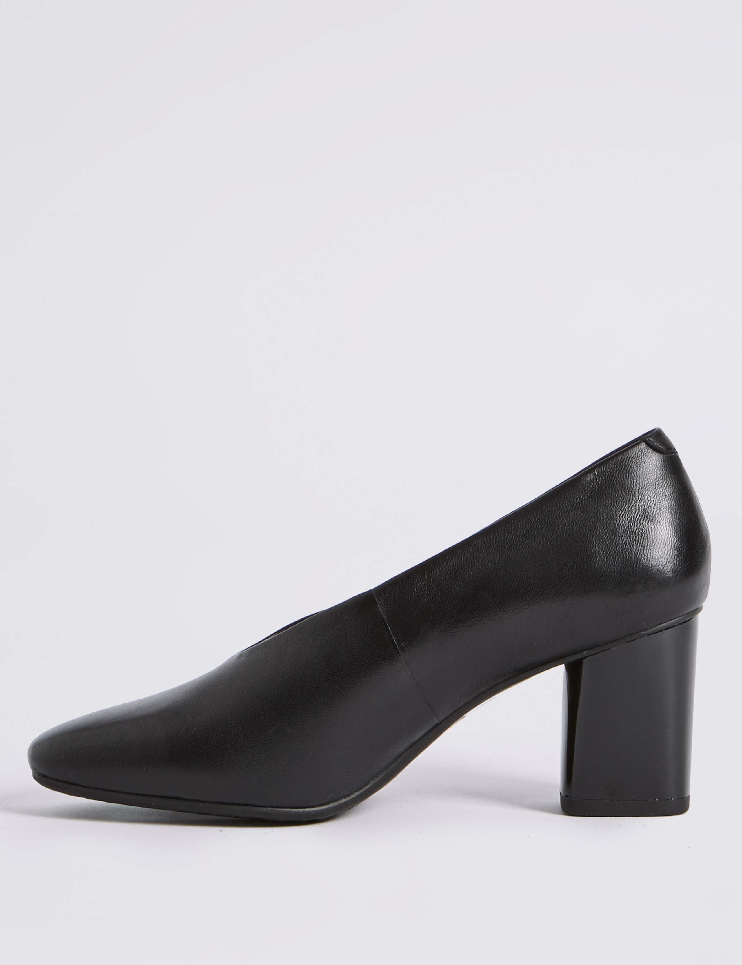 Leather Block Heel Court Shoes 3 of 5