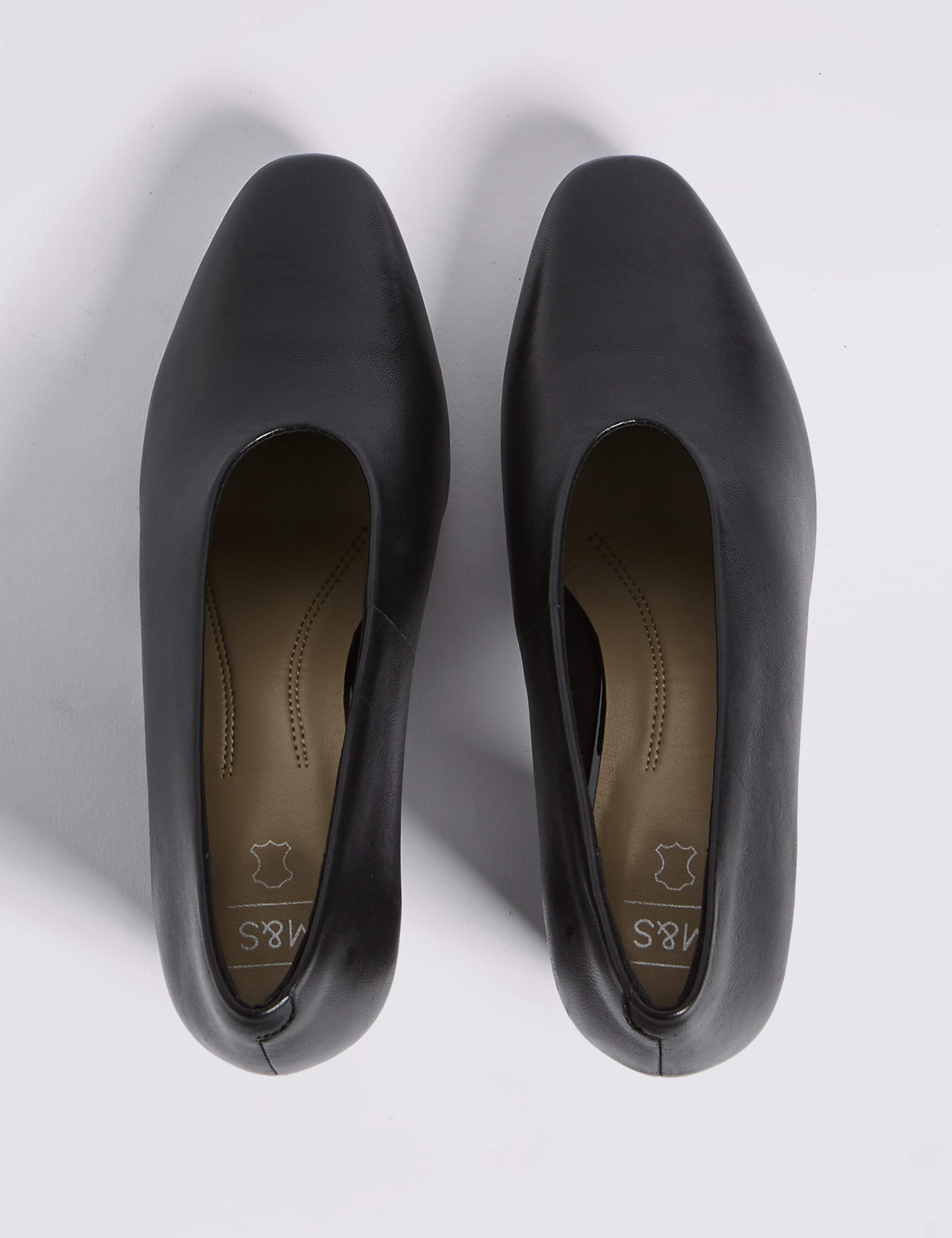 Leather Block Heel Court Shoes 4 of 5