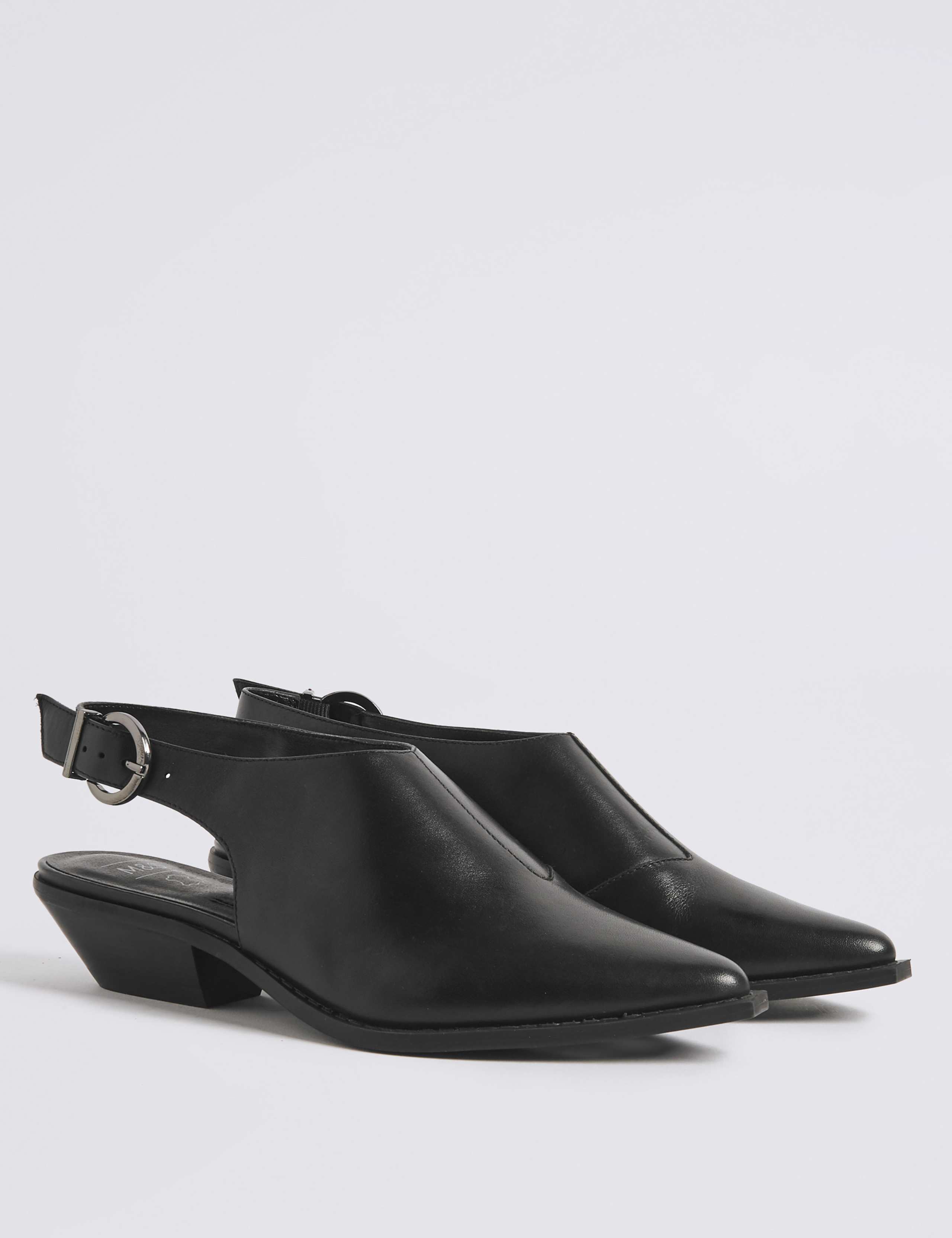 Leather Block Heel Slingback Shoes 3 of 6