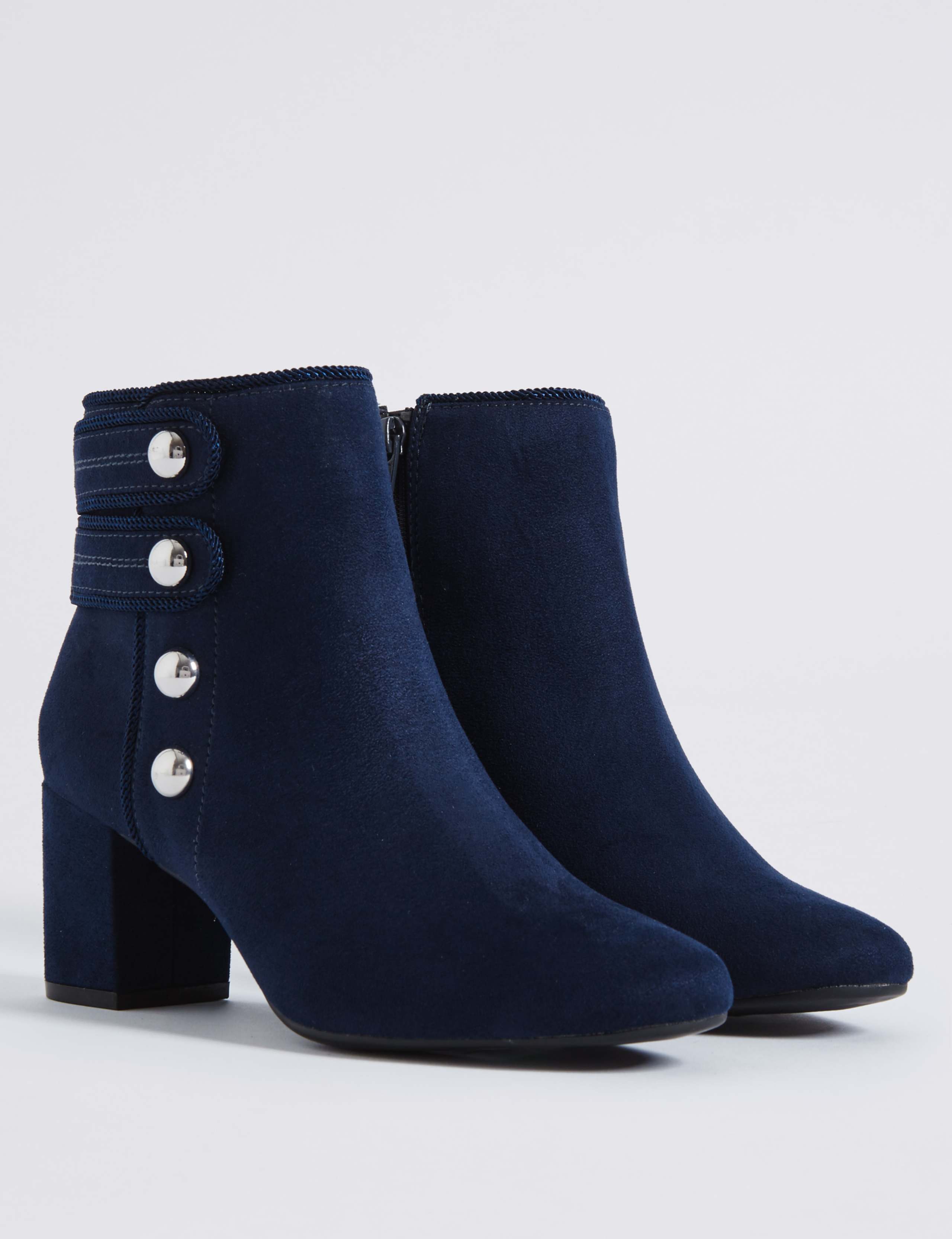 Blue Suede Marks And Spencer Navy Ankle Boots Wide Fit Block Heel