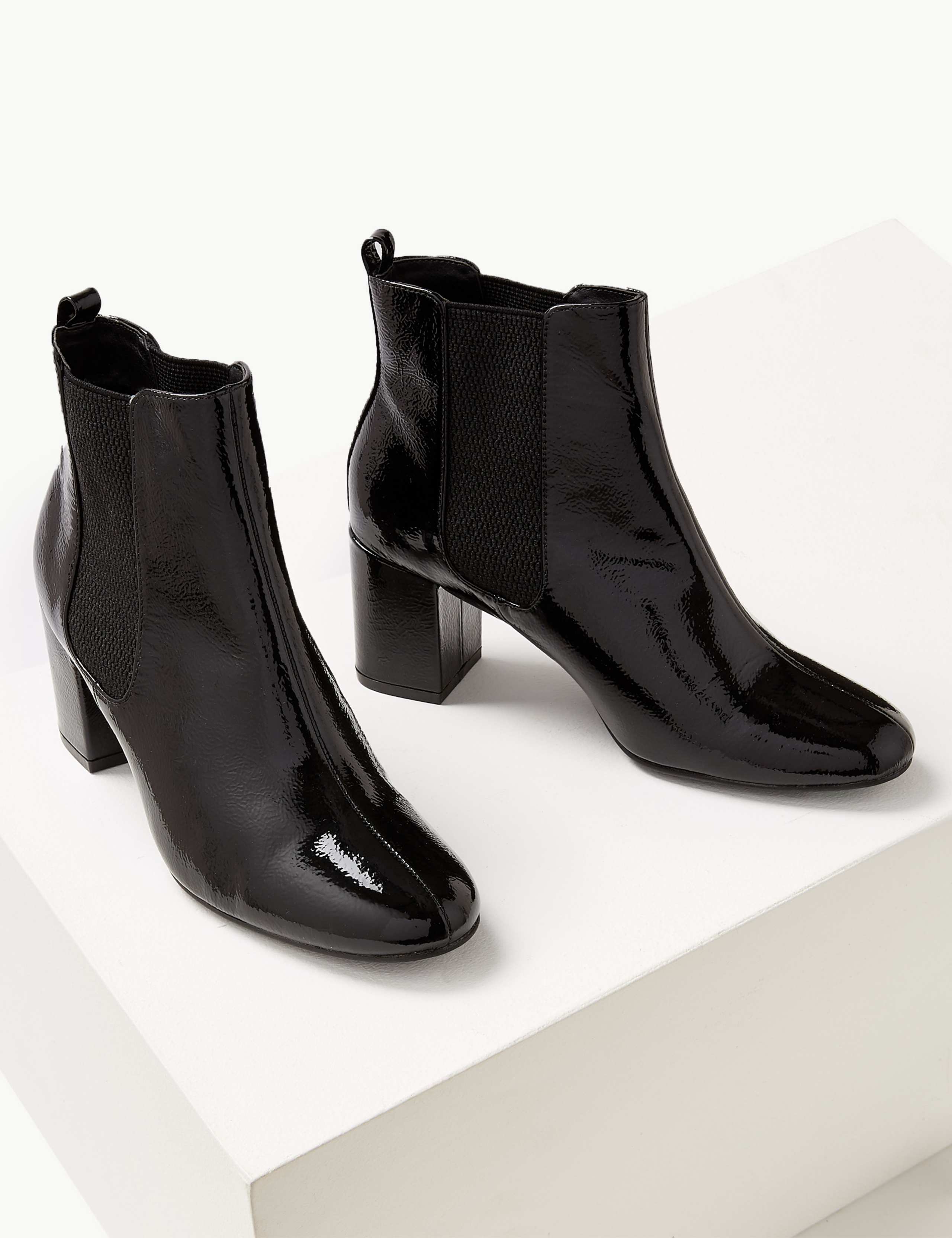 Leather Patent  Block Heel Chelsea Ankle Boots 3 of 5