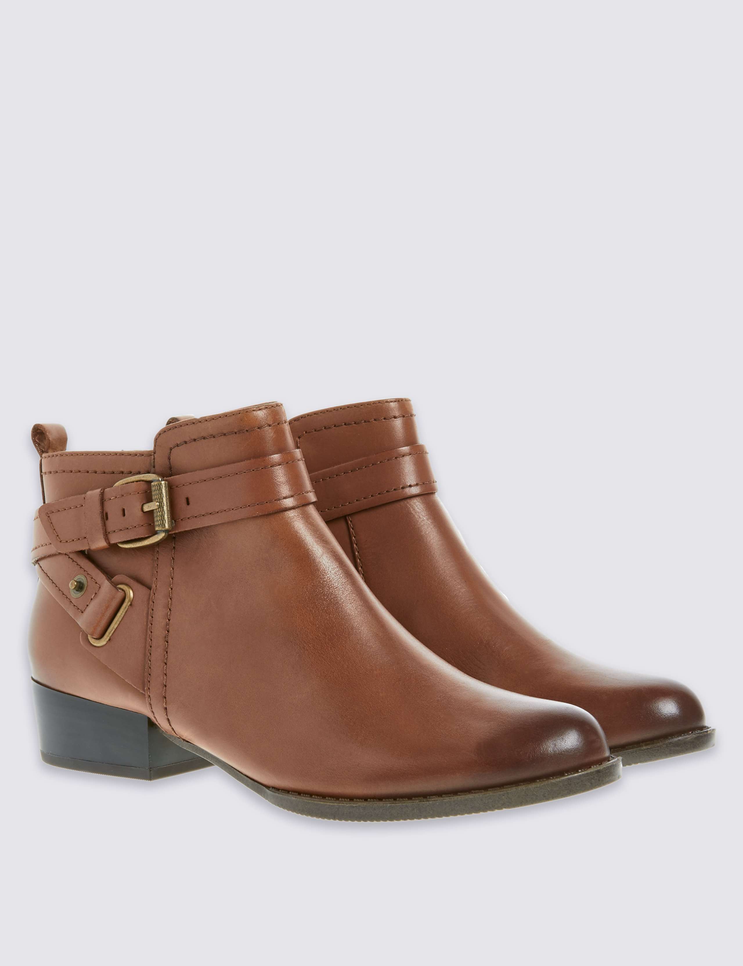 Leather Block Heel Strap Ankle Boots 3 of 6