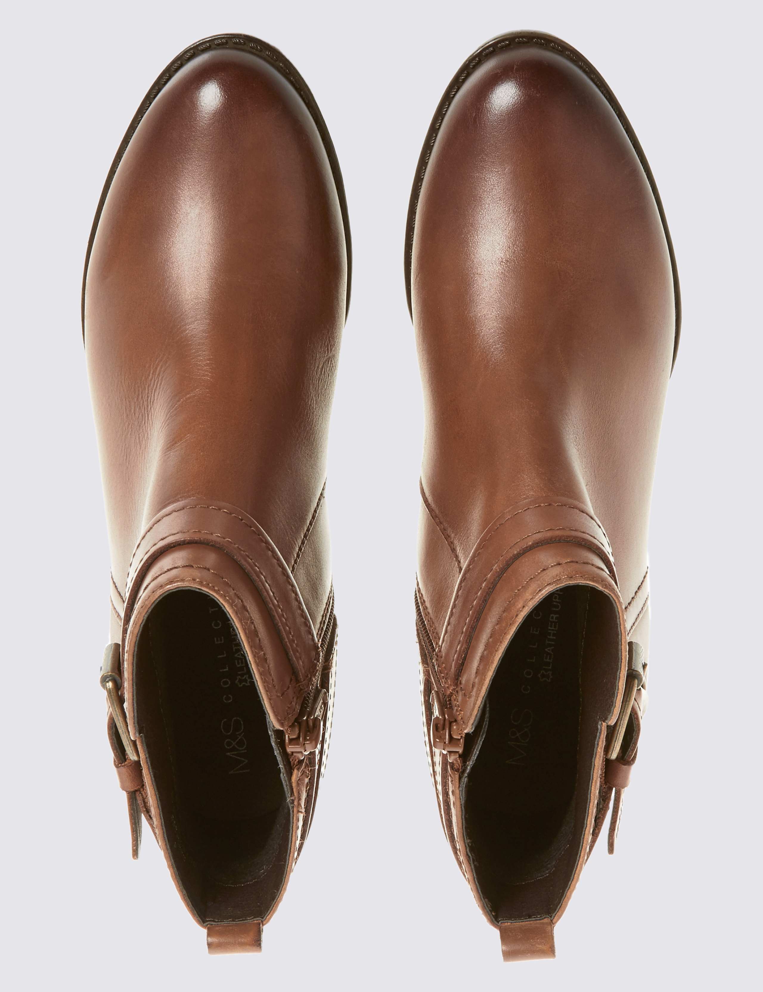 Leather Block Heel Strap Ankle Boots 4 of 6
