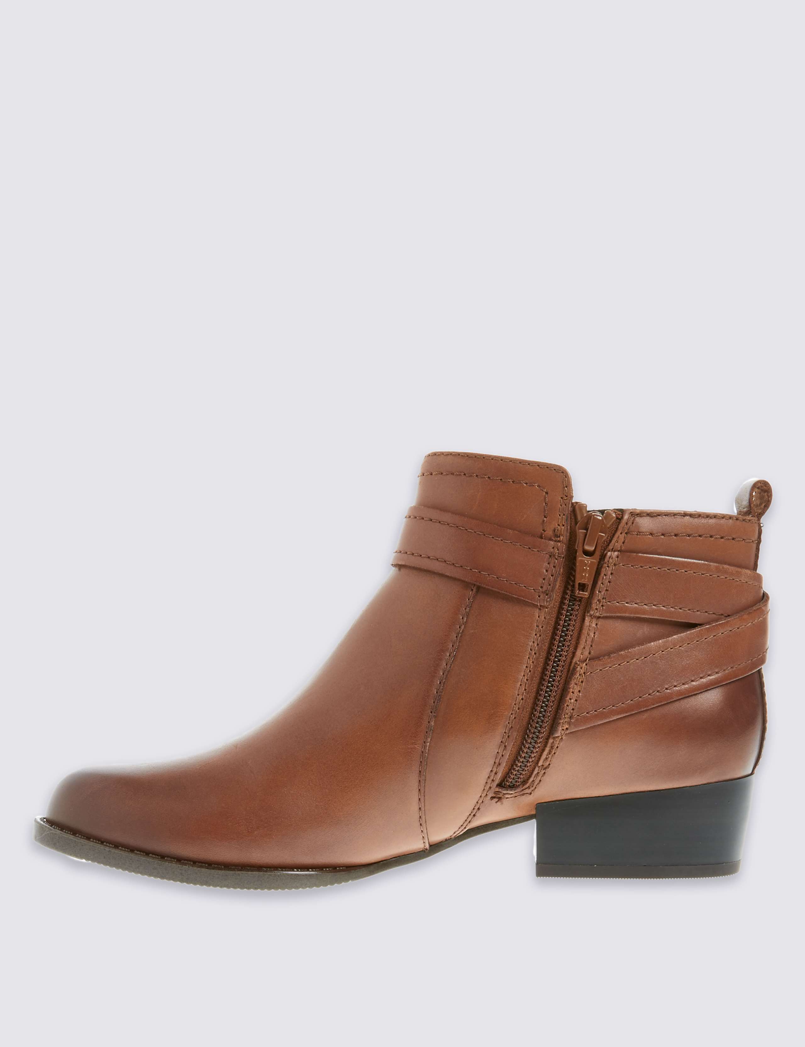 Leather Block Heel Strap Ankle Boots 5 of 6
