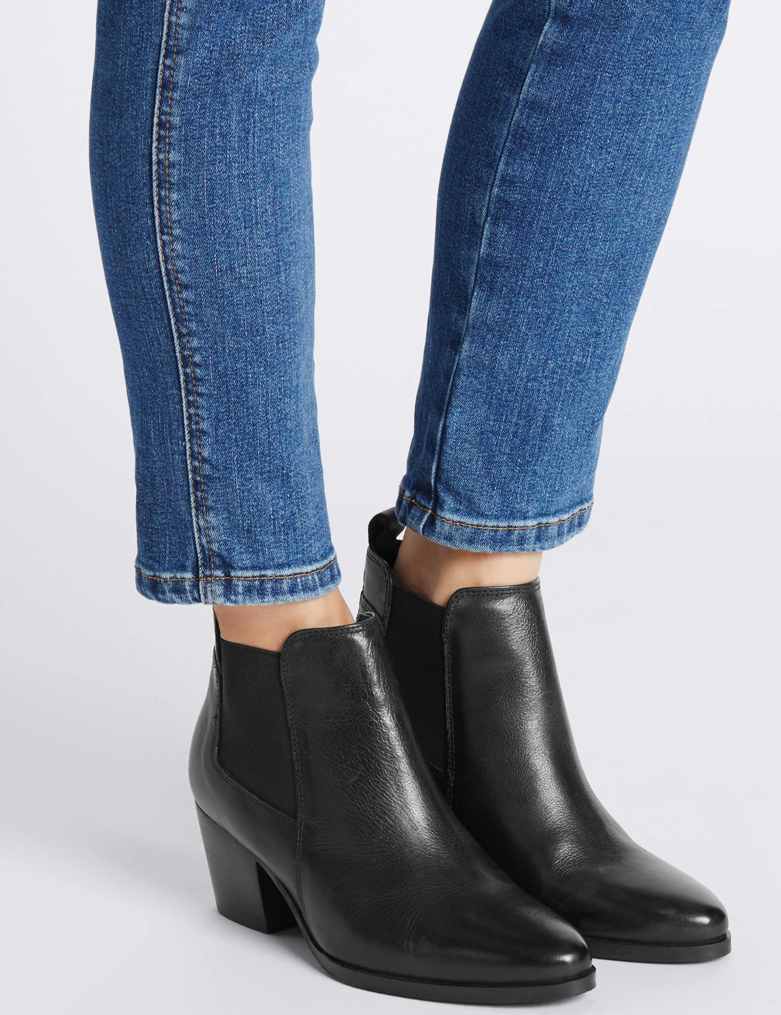 Leather Block Heel Ankle Boots 1 of 6