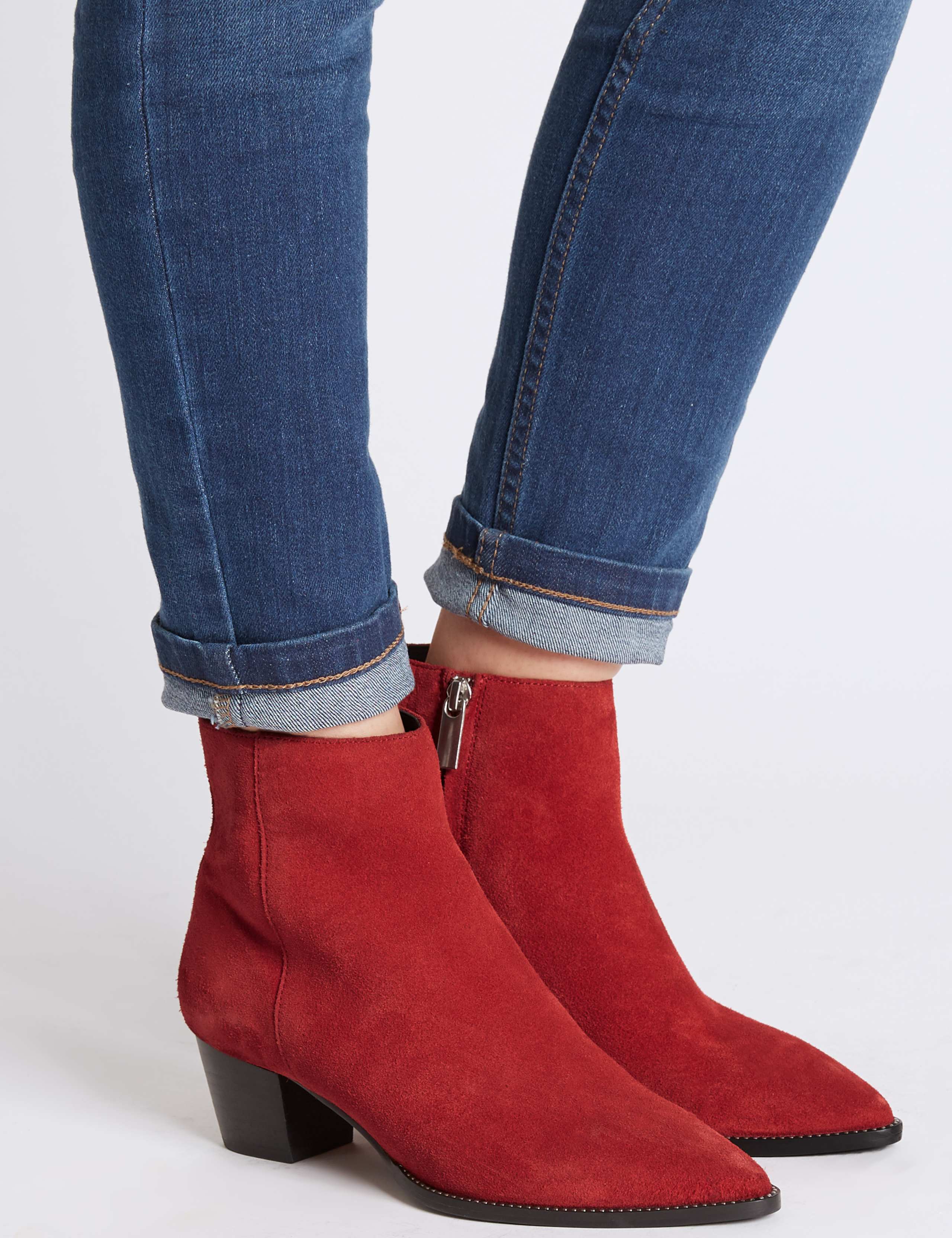 Studded Leather Block Heel Side Zip Ankle Boots 1 of 6