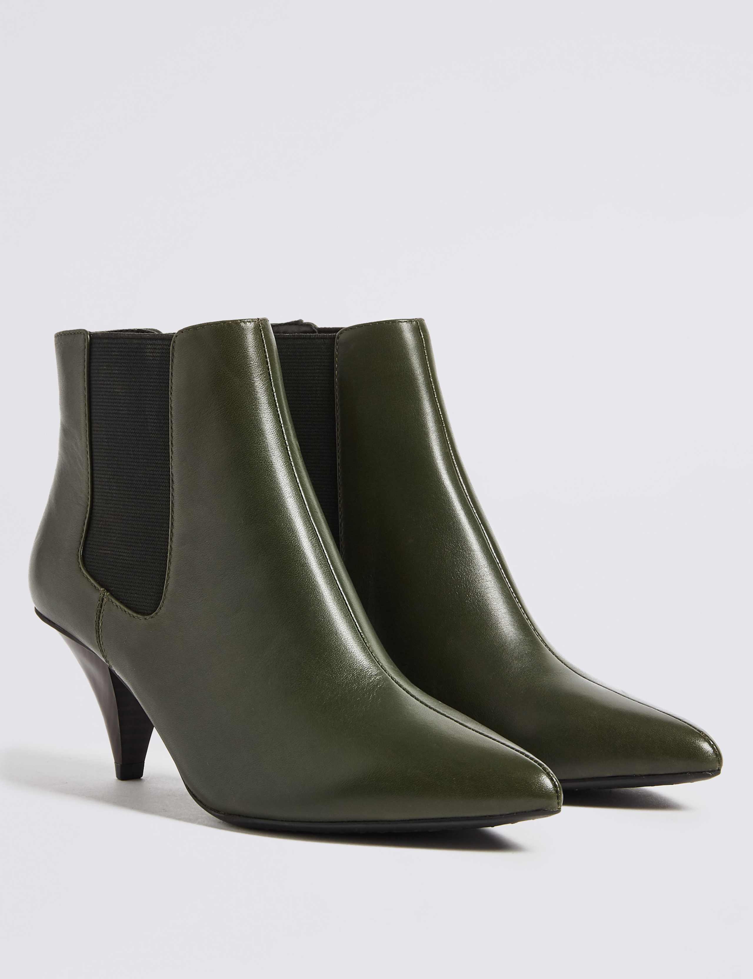 Leather Cone Heel Elastic Ankle Boots 3 of 6