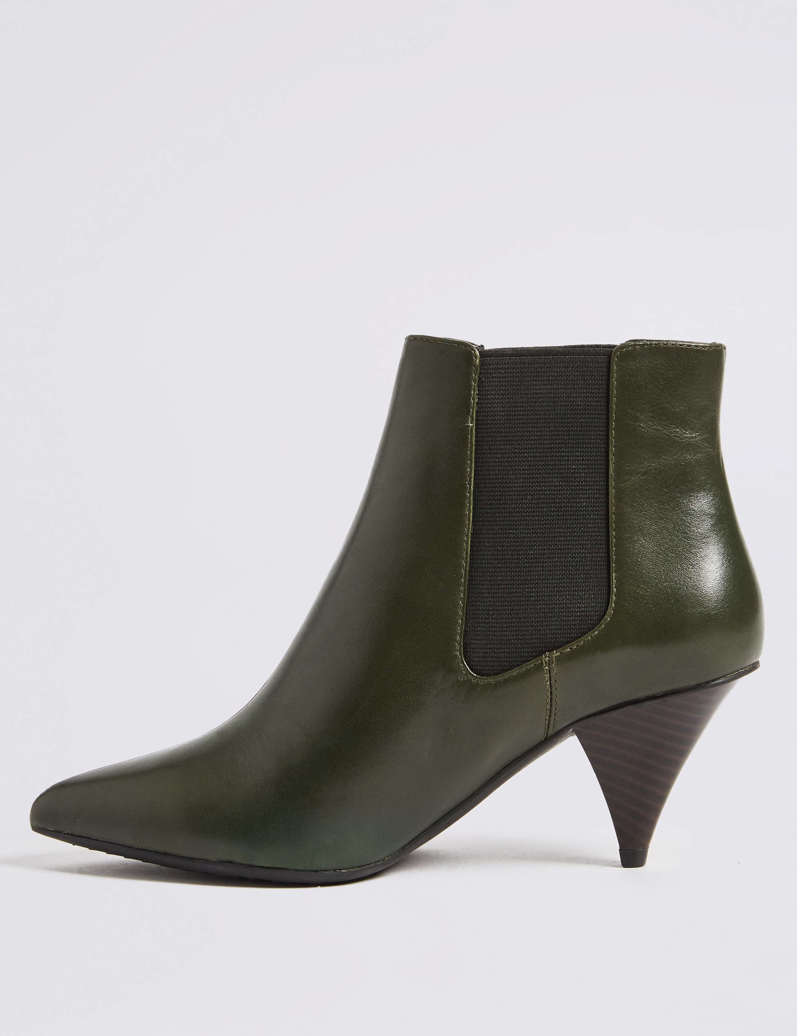 Leather Cone Heel Elastic Ankle Boots 5 of 6