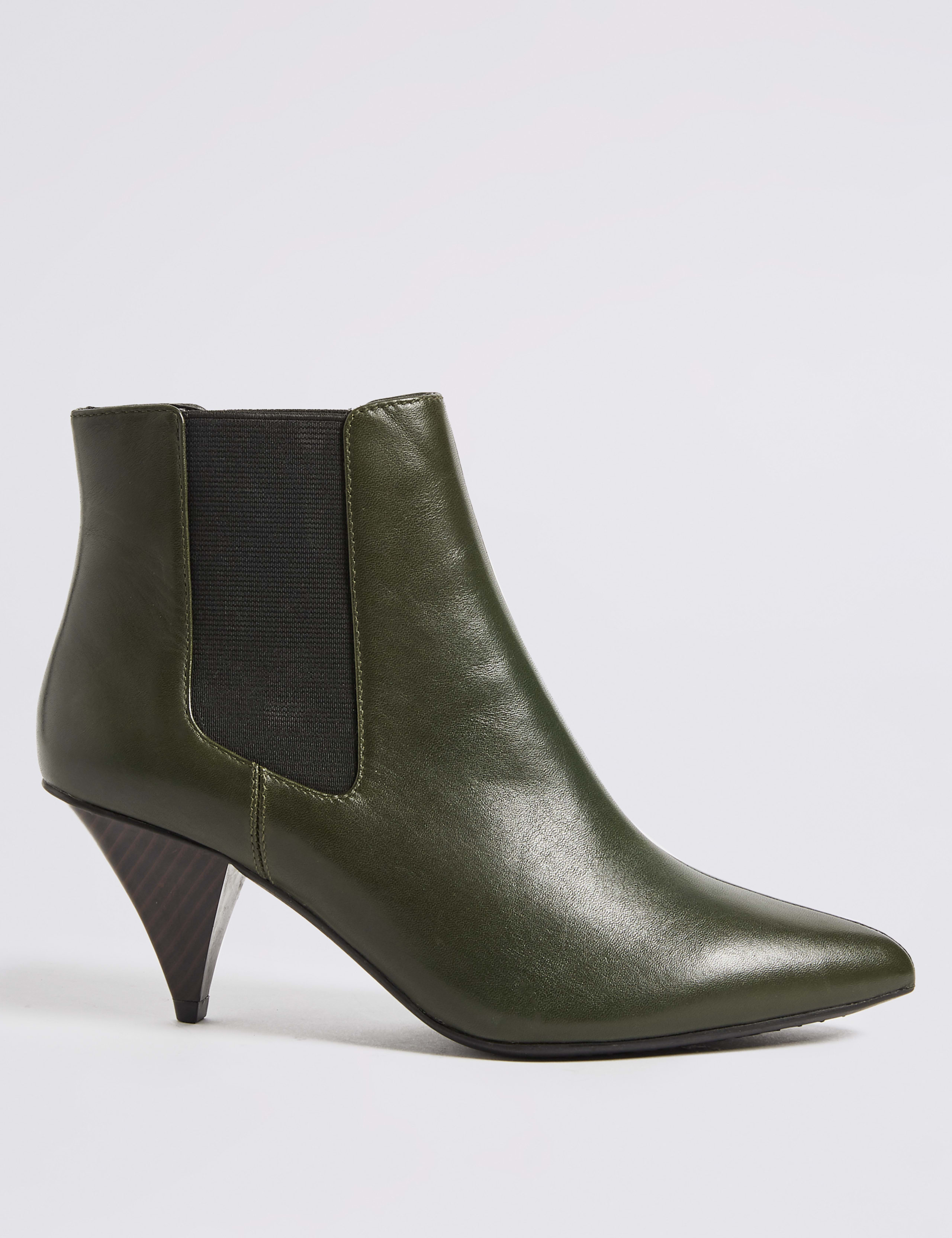 Leather Cone Heel Elastic Ankle Boots 2 of 6