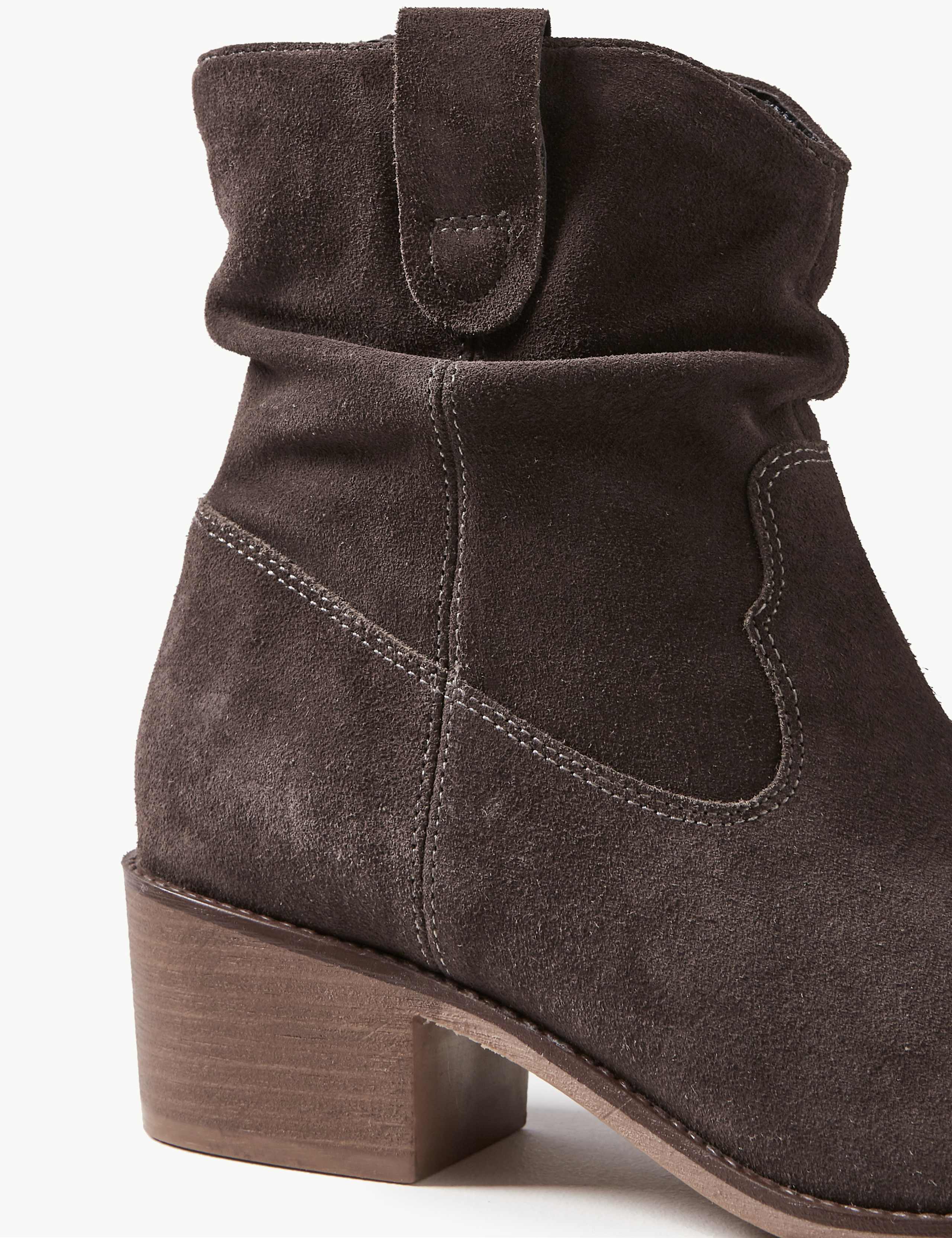 Suede Slouch Western Block Heel Ankle Boots 4 of 5