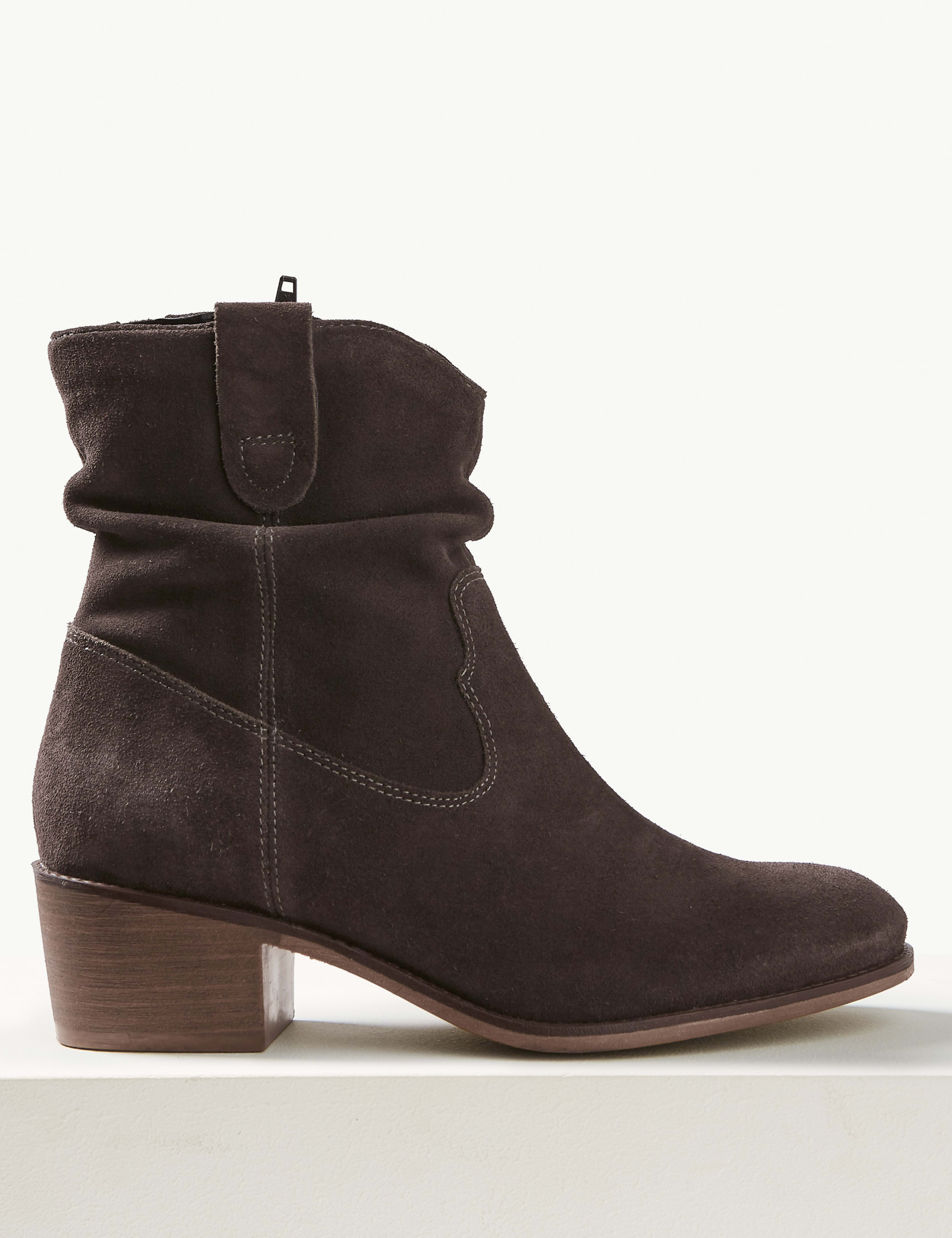 Suede Slouch Western Block Heel Ankle Boots 2 of 5