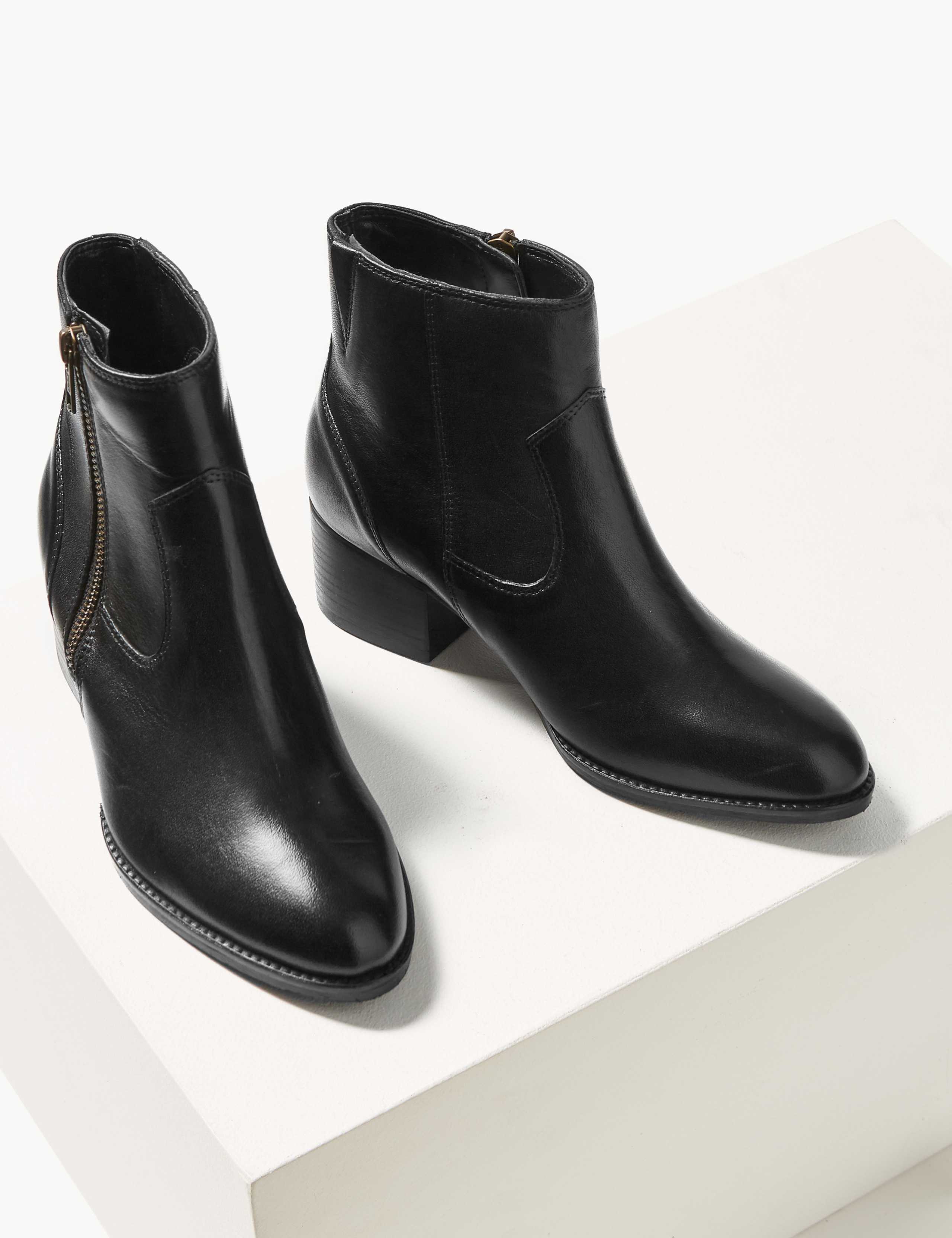 Leather Block Heel Ankle Boots 3 of 6