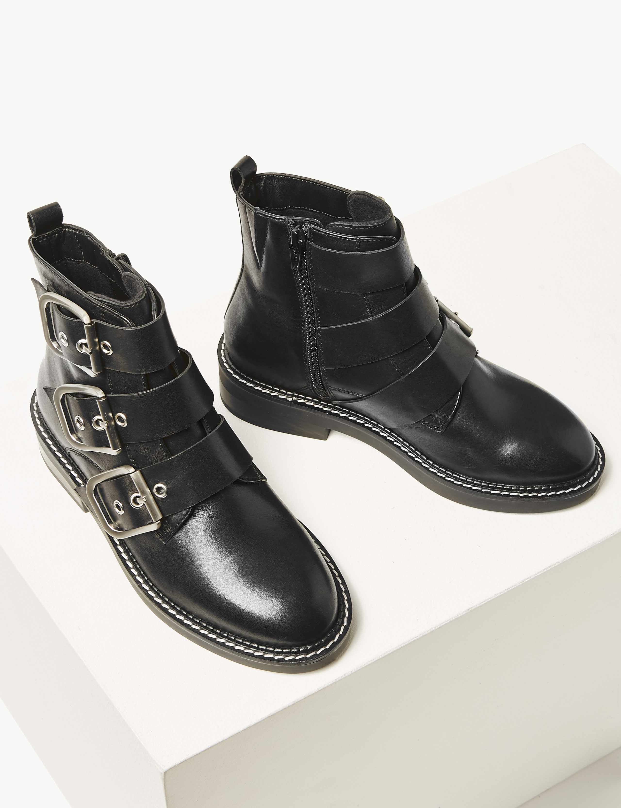 Leather Buckle Detail Ankle Boots 3 of 5