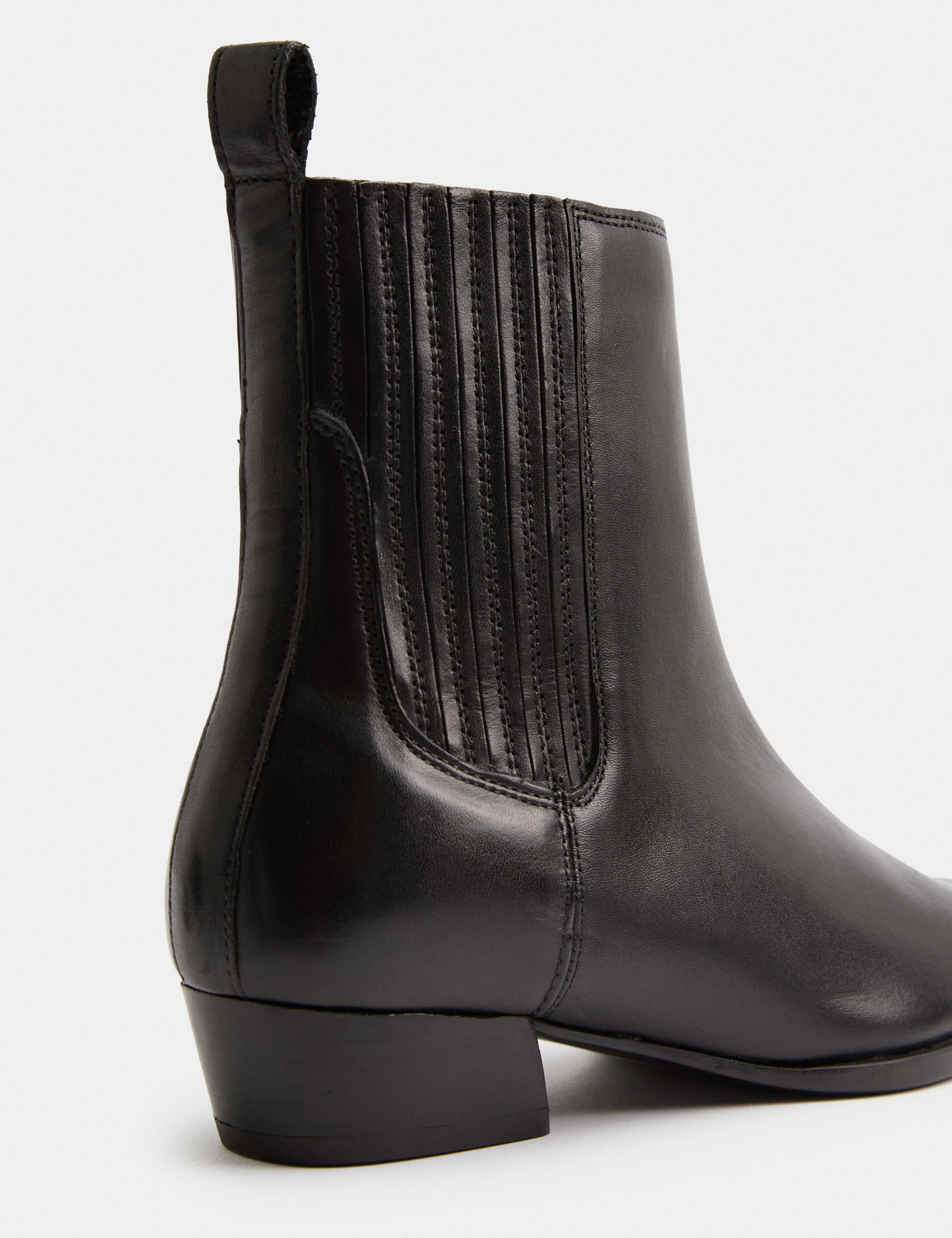 Leather Western Block Heel Ankle Boots 3 of 3