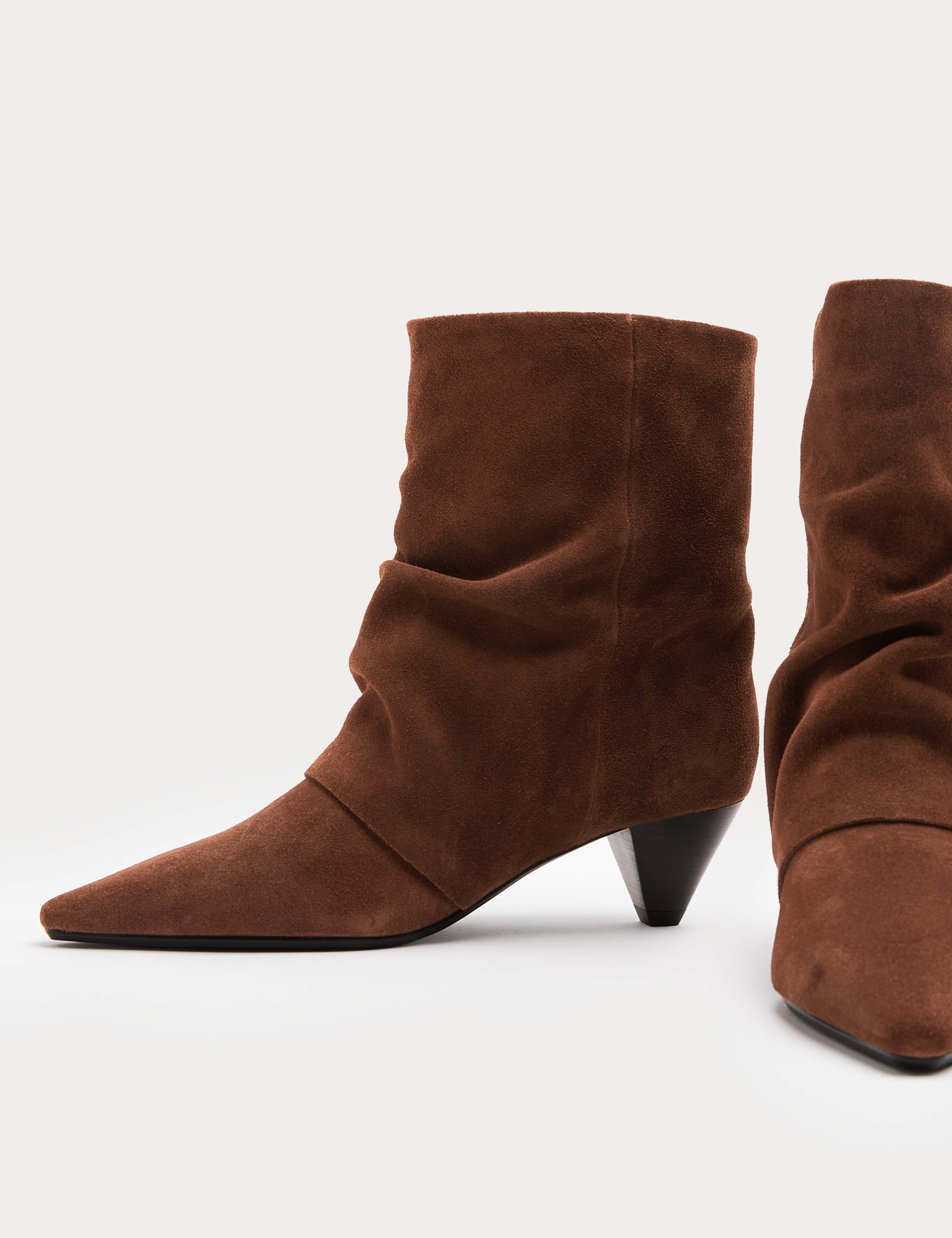 Suede Slouchy Cone Heel Pointed Ankle Boots 1 of 3