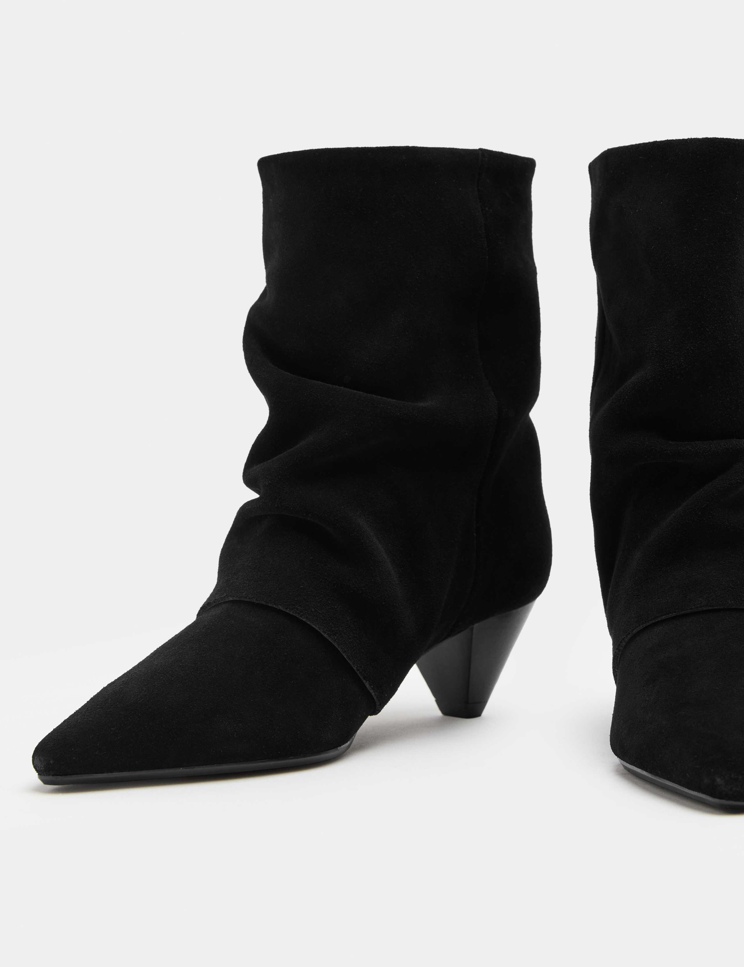 Suede Slouchy Cone Heel Pointed Ankle Boots 2 of 3