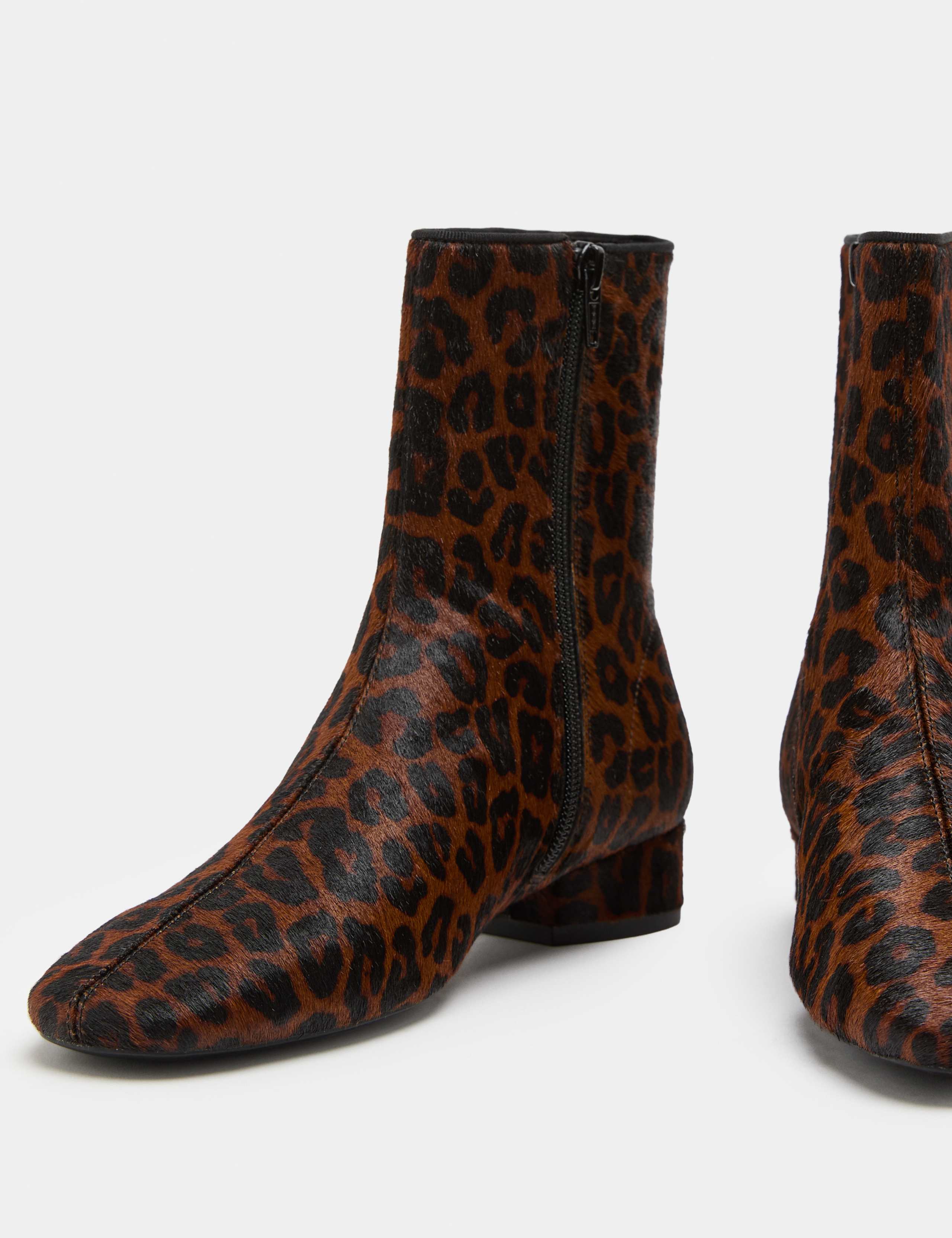 Leather Leopard Print Block Heel Sock Boots 2 of 3