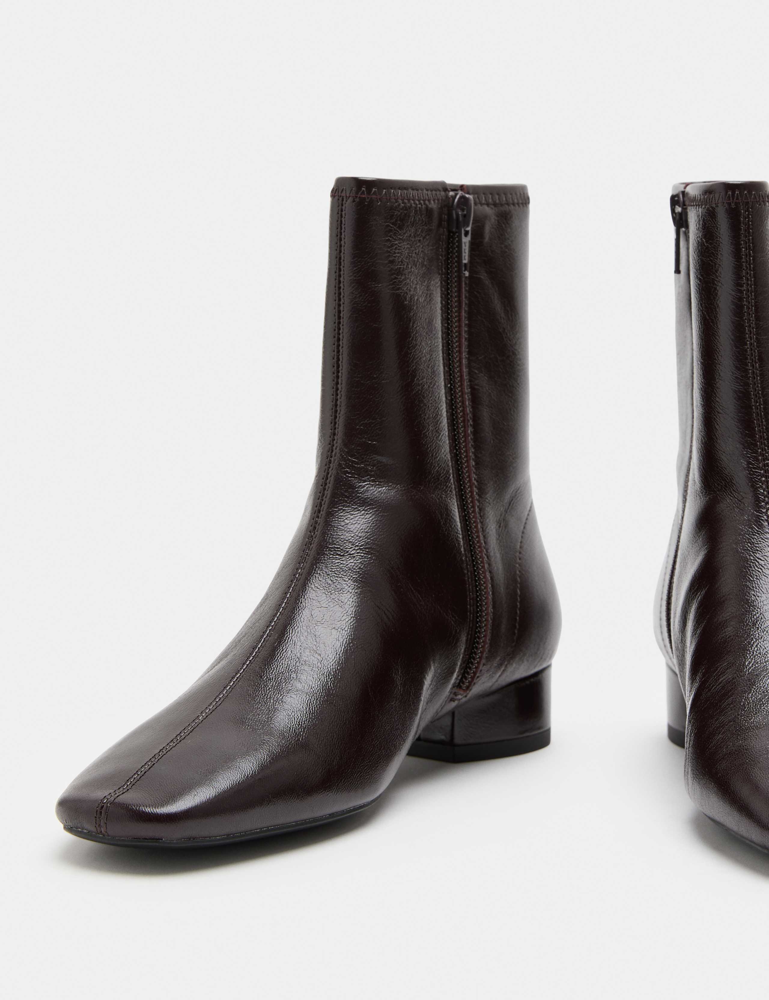 Leather Block Heel Chisel Toe Sock Boots 1 of 3