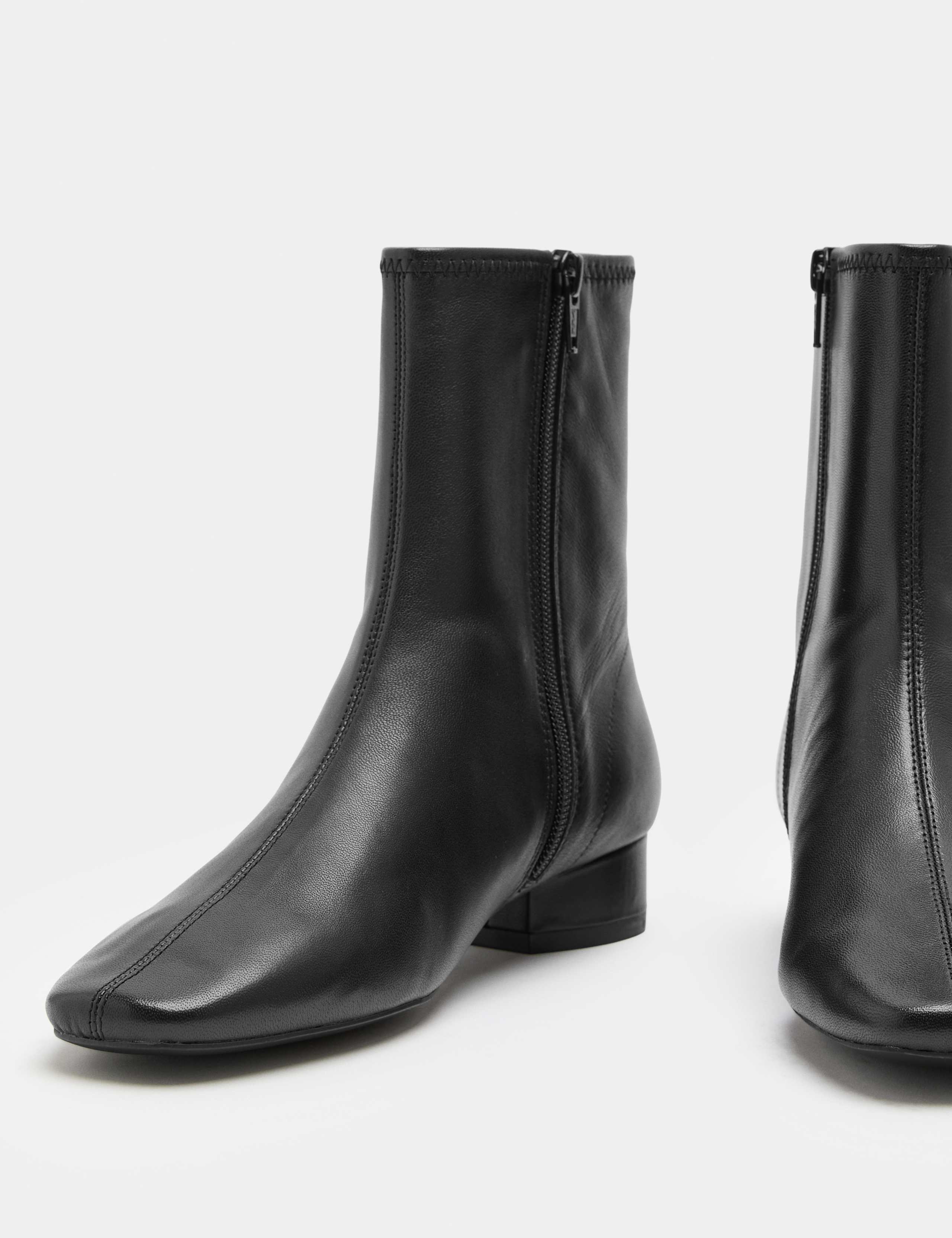 Leather Block Heel Chisel Toe Sock Boots 2 of 3