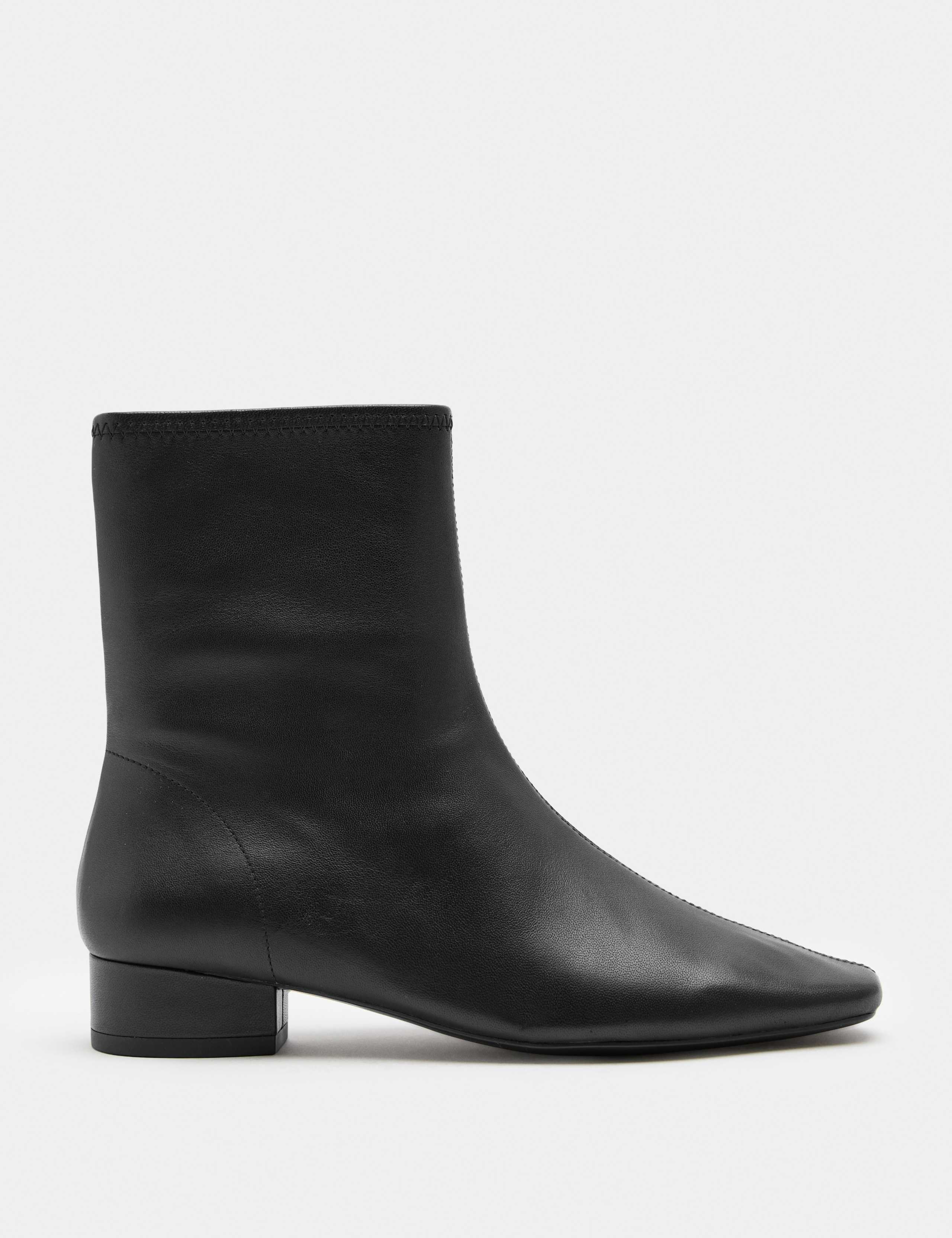 Leather Block Heel Chisel Toe Sock Boots 1 of 3