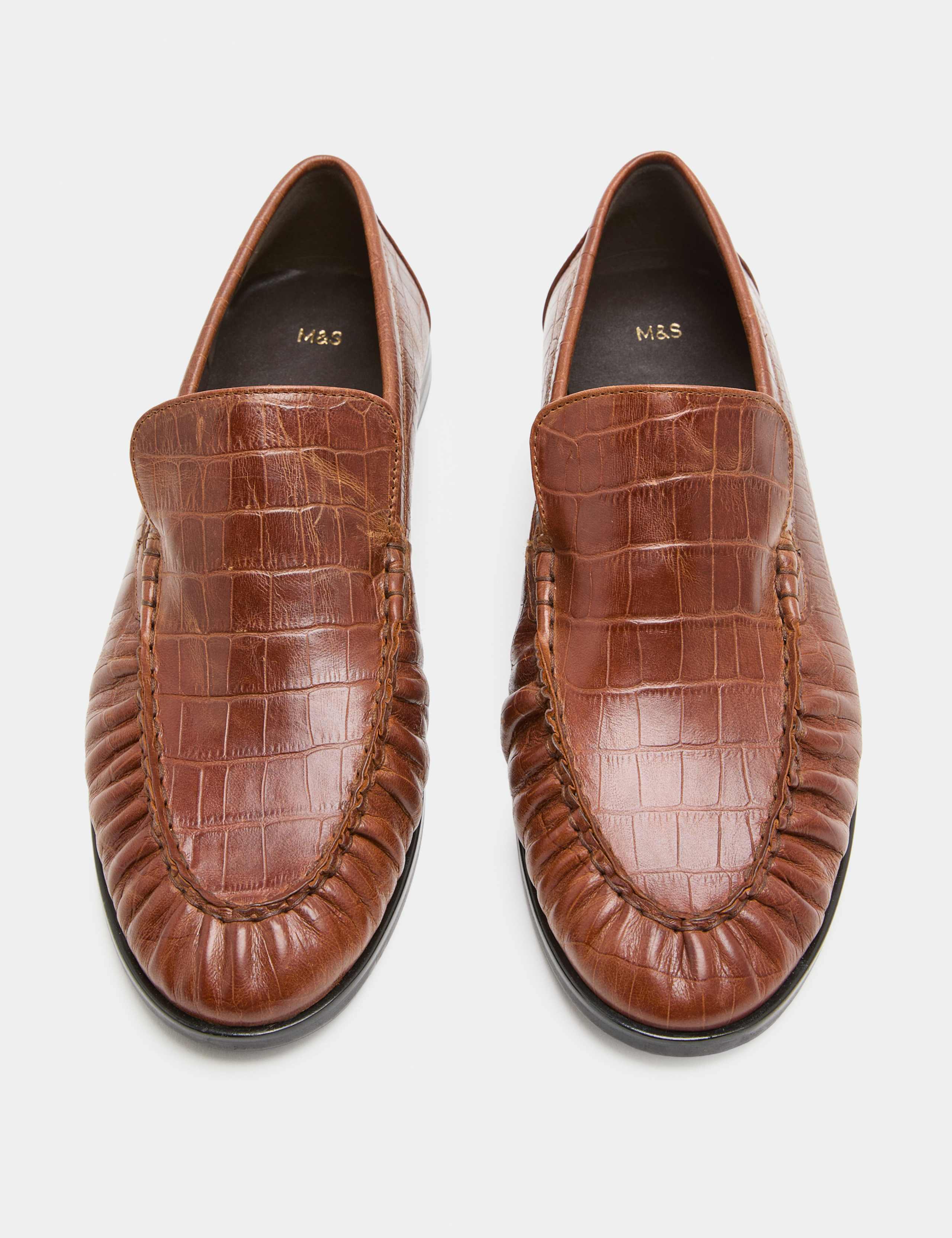 Leather Croc Ruched Loafers 1 of 3