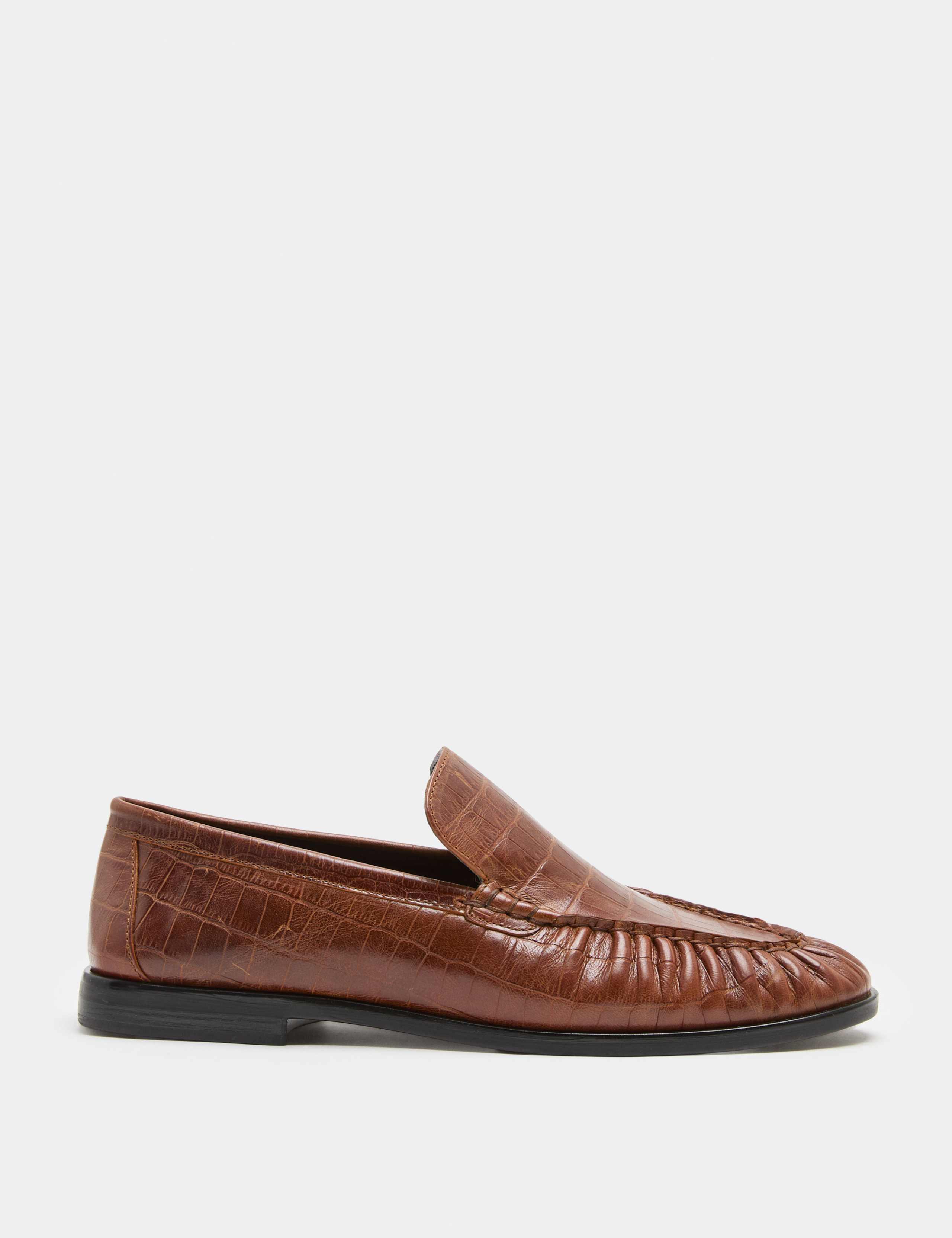 Leather Croc Ruched Loafers 2 of 3