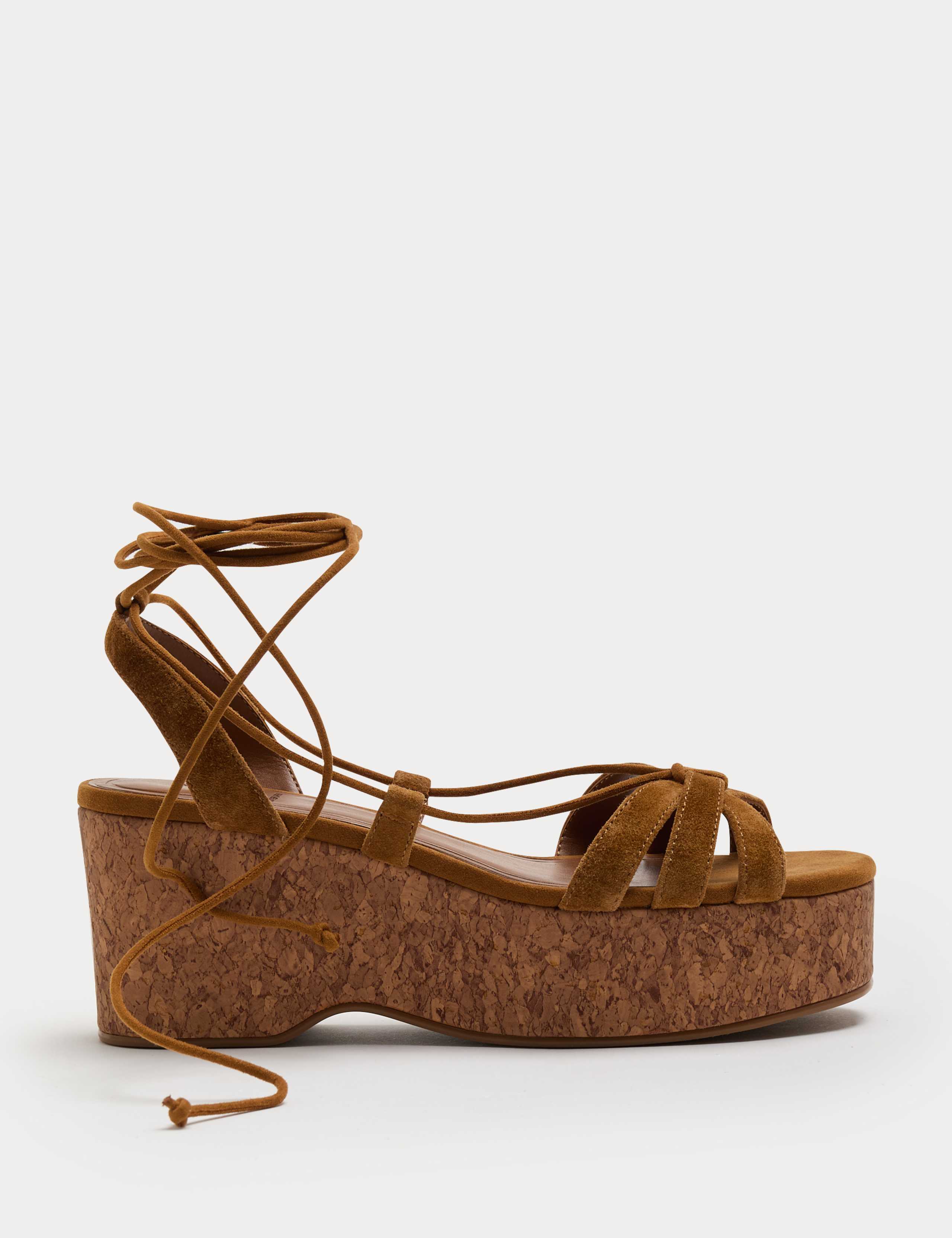 Suede Ankle Tie Wedge Flatform Sandals 2 of 3