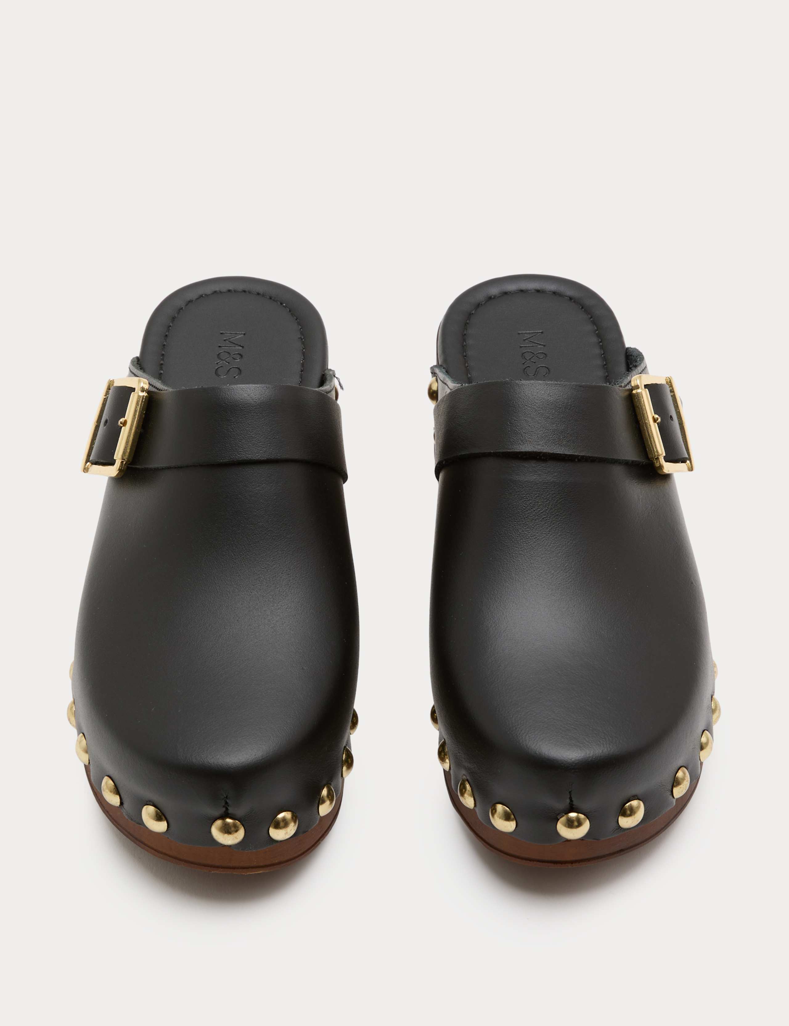 Leather Studded Buckle Block Heel Clogs 3 of 3