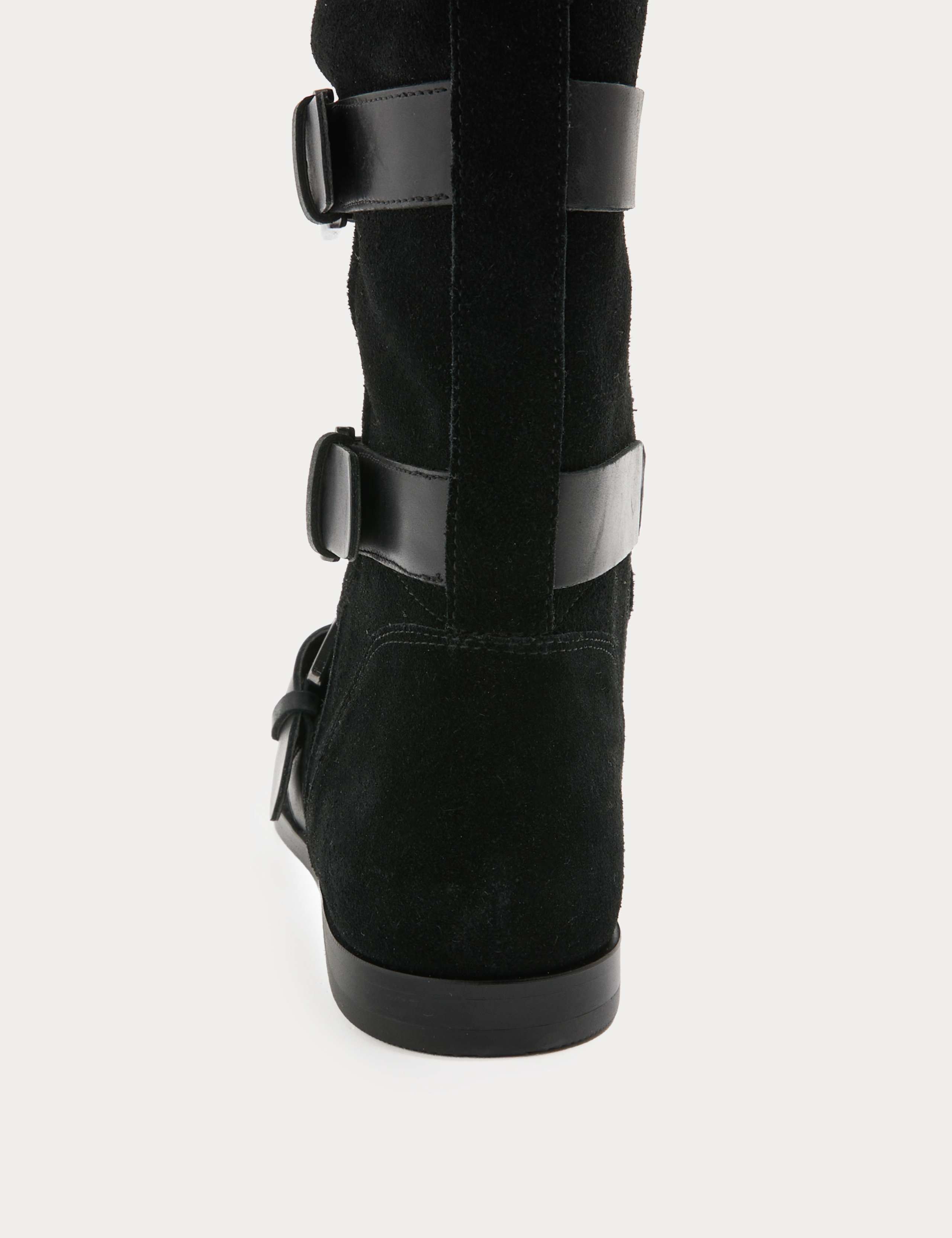 Suede Buckle Strap Mid Calf Flat Boots 3 of 3