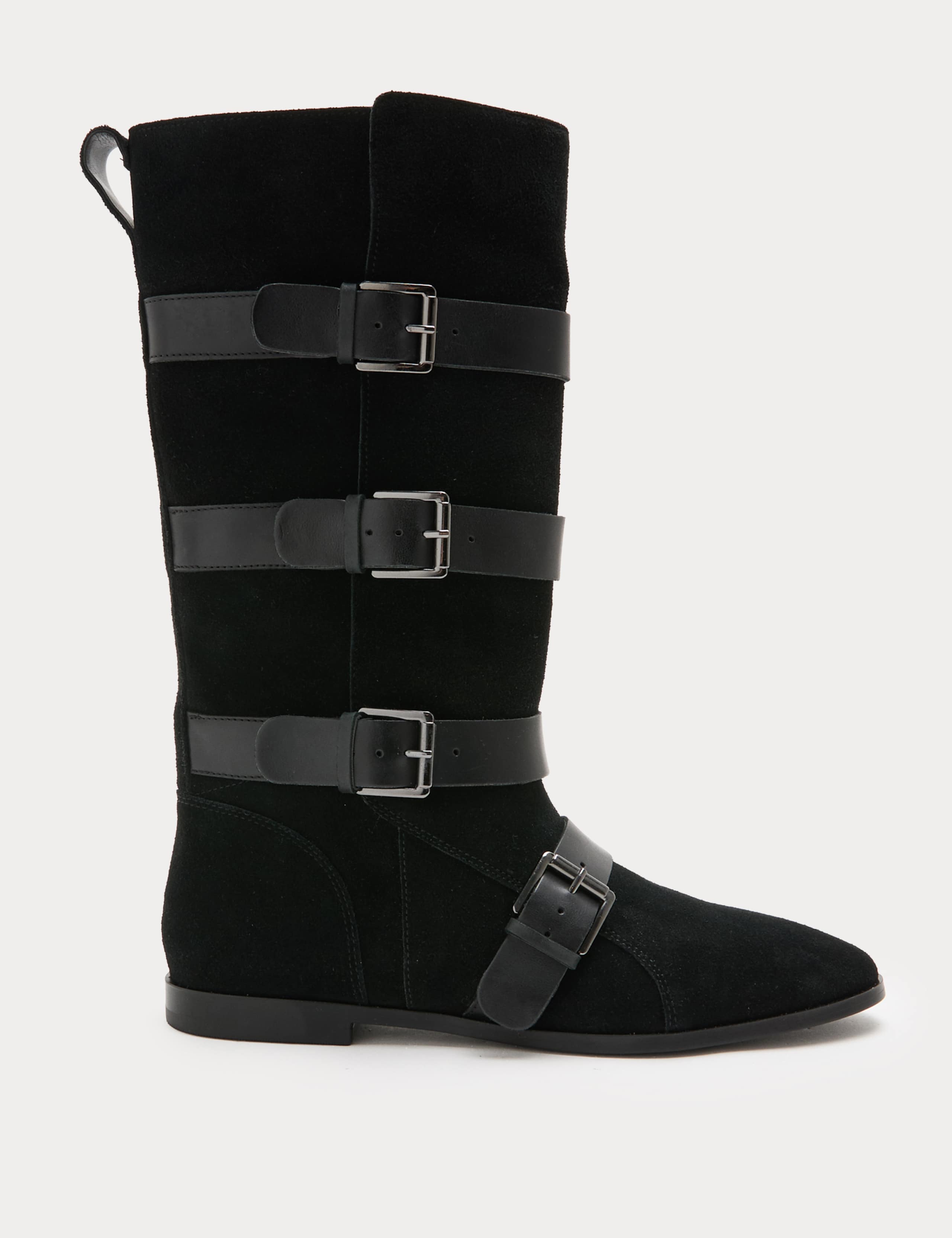 Suede Buckle Strap Mid Calf Flat Boots 2 of 3