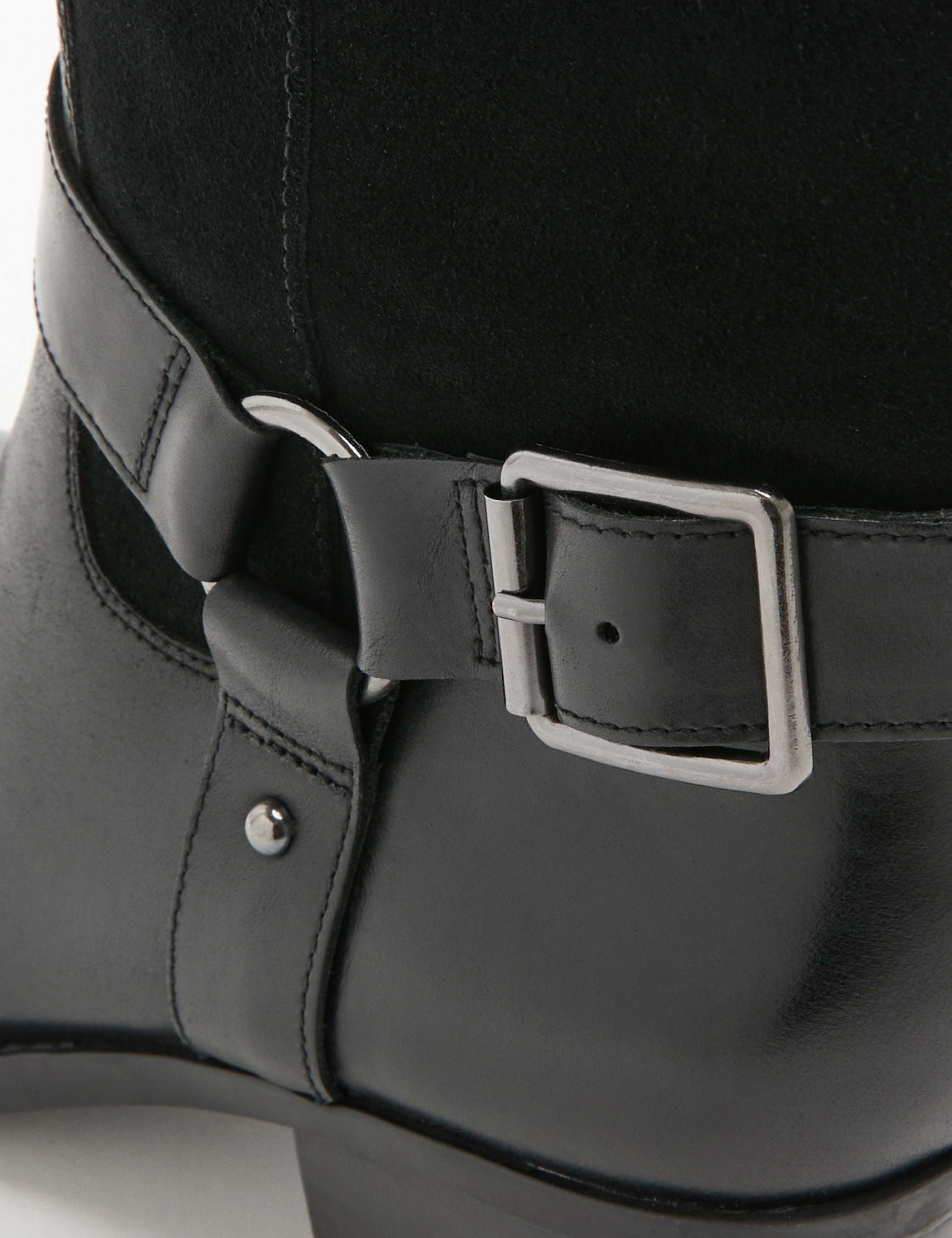 Leather Biker Buckle Block Heel Mid Calf Boots 3 of 3