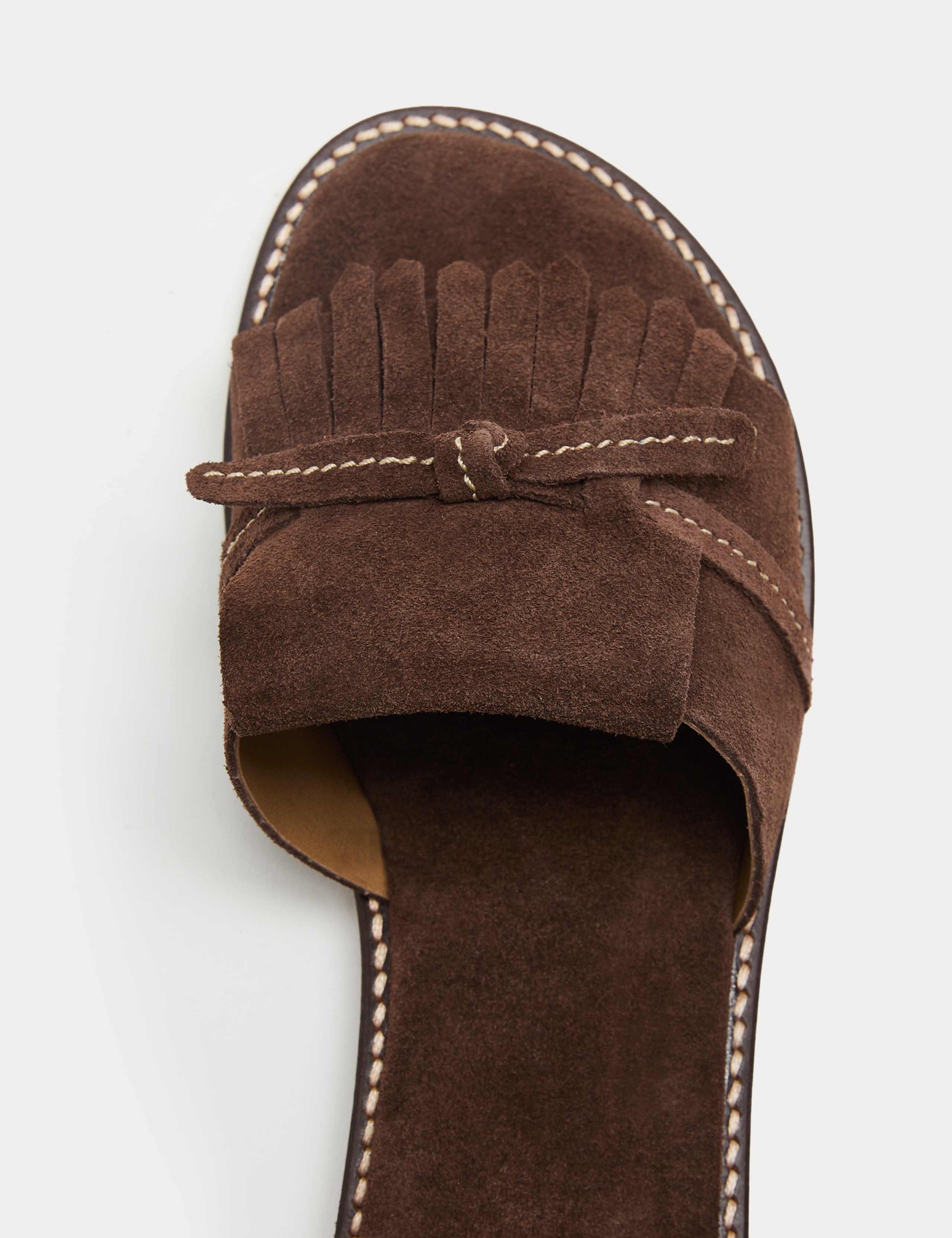 Suede Fringed Flat Mules 3 of 3