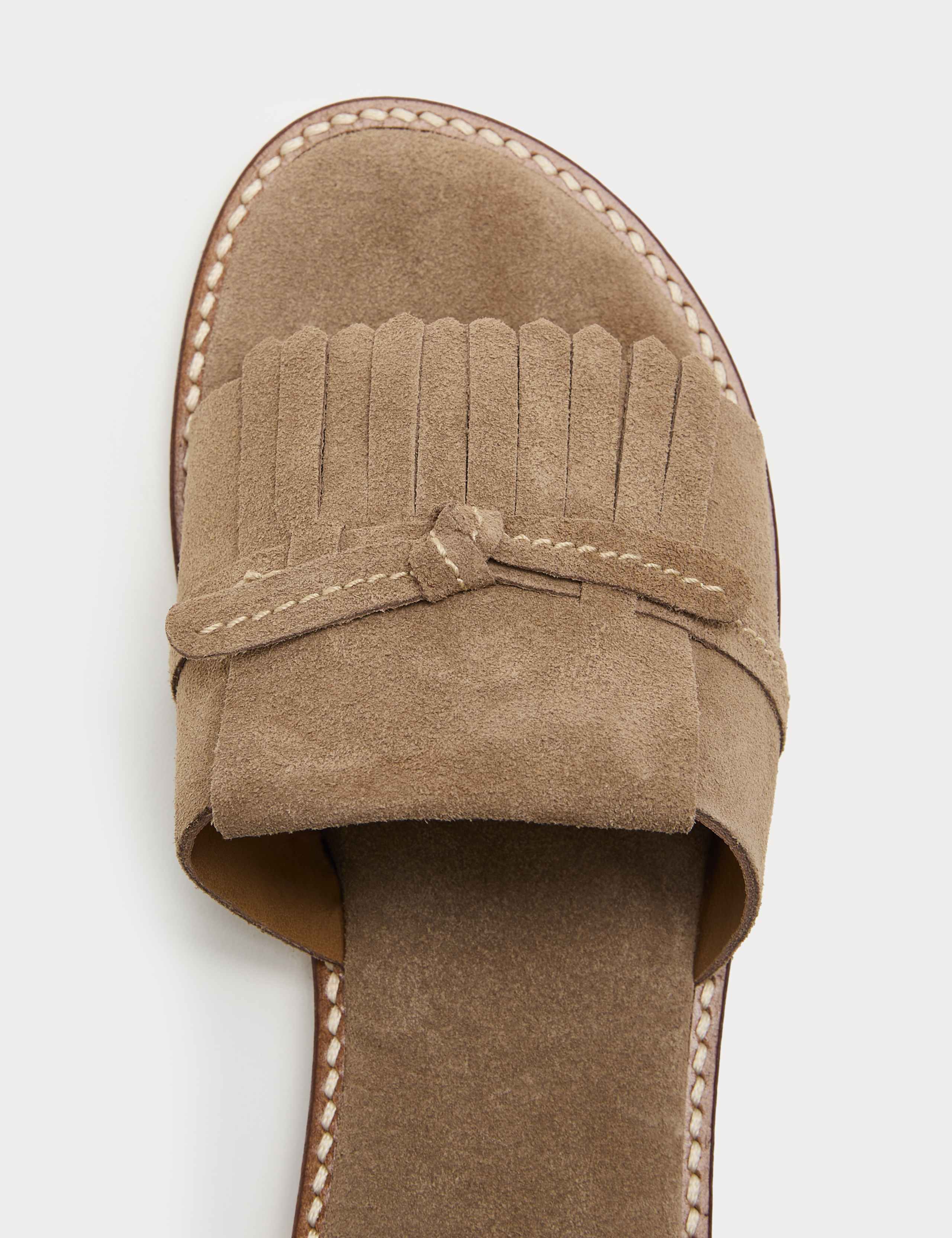 Suede Fringed Flat Mules 3 of 3