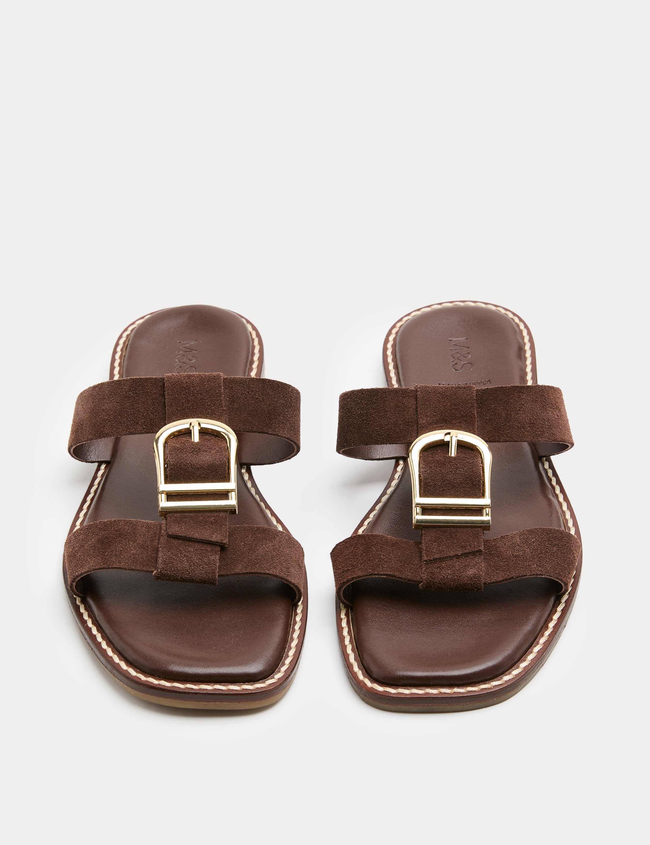 Suede Buckle Flat Mule Sandals 1 of 3
