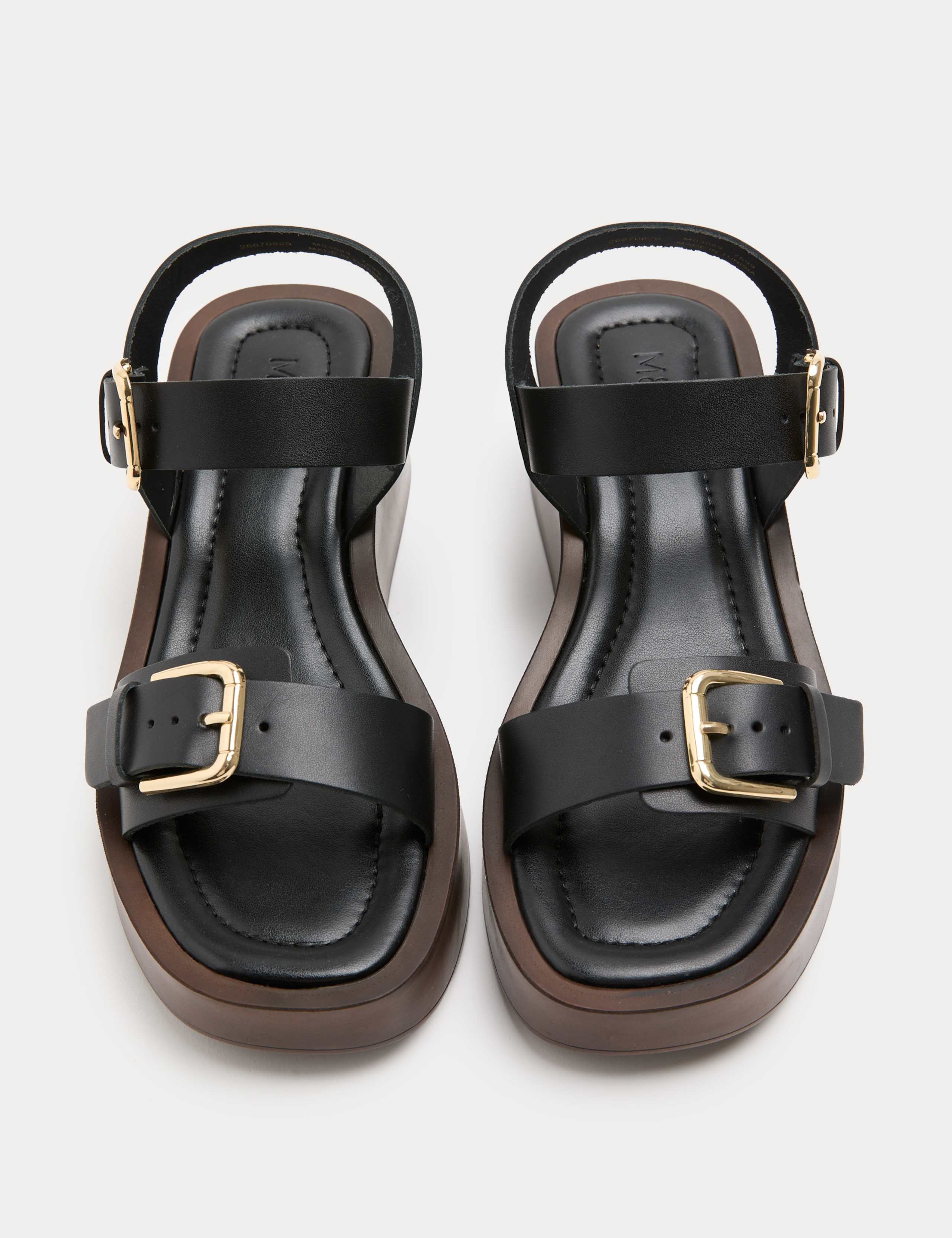 Leather Buckle Wedge Sandals 1 of 3
