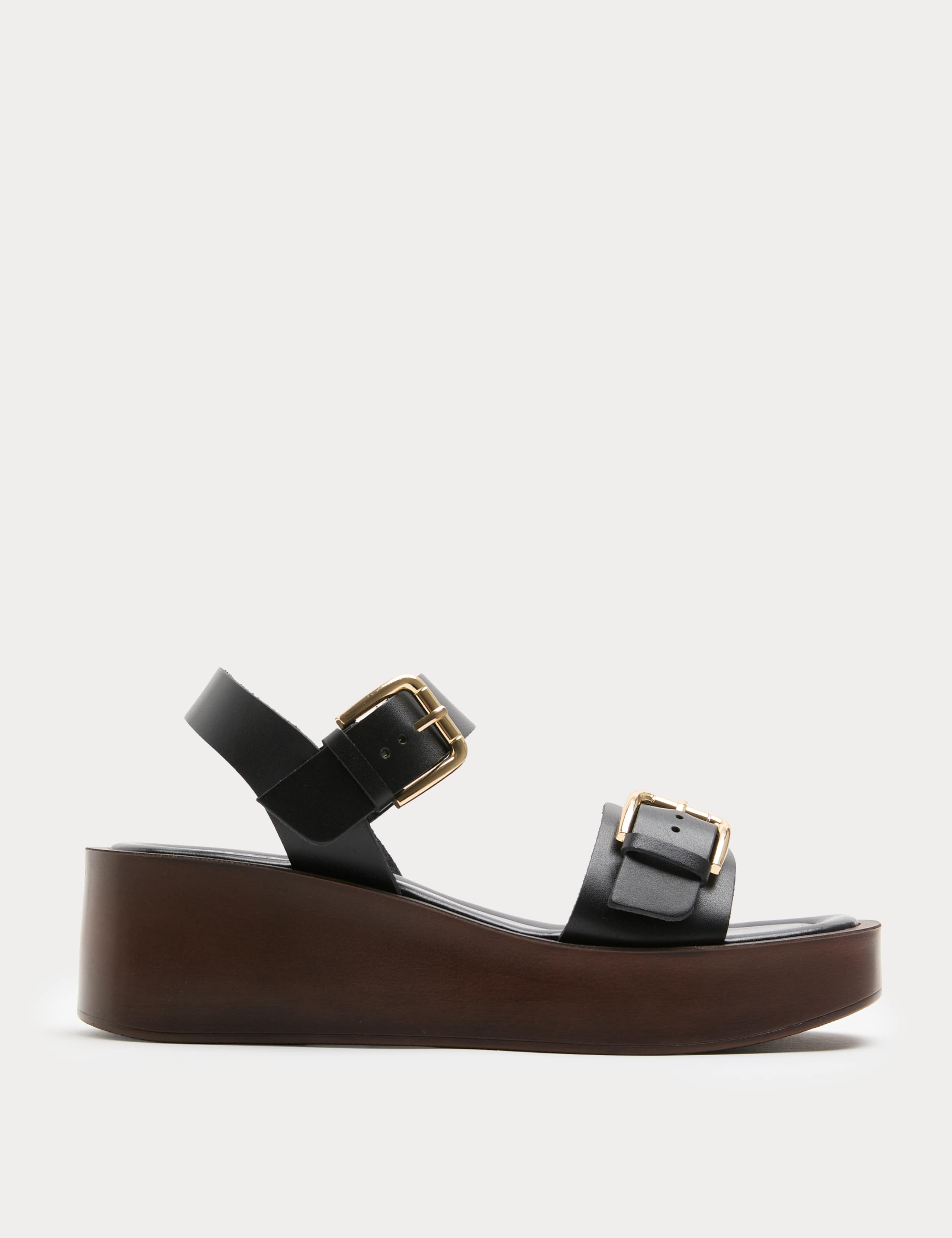 Leather Buckle Wedge Sandals 2 of 3