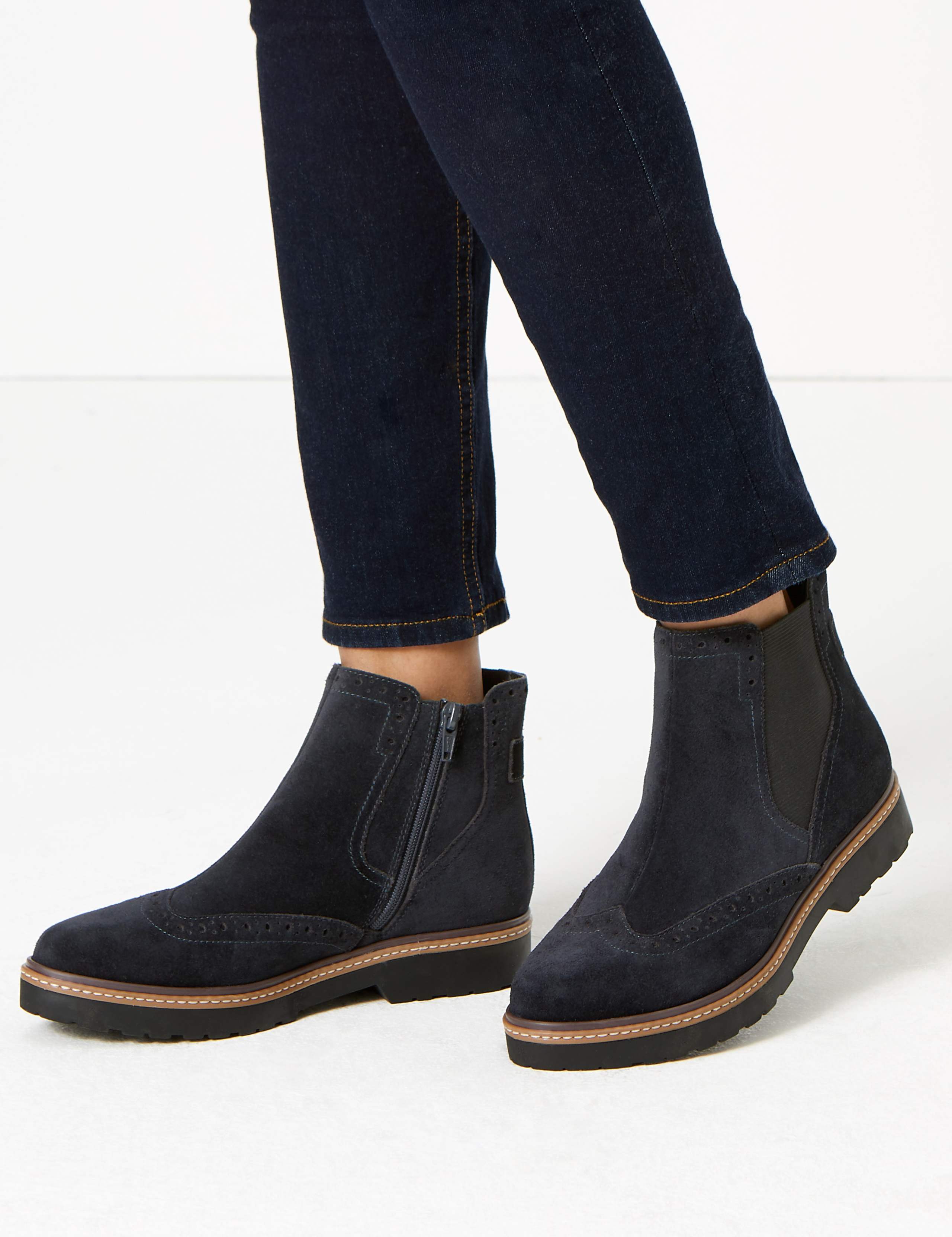 Suede Brogue Chelsea Ankle Boots 1 of 5