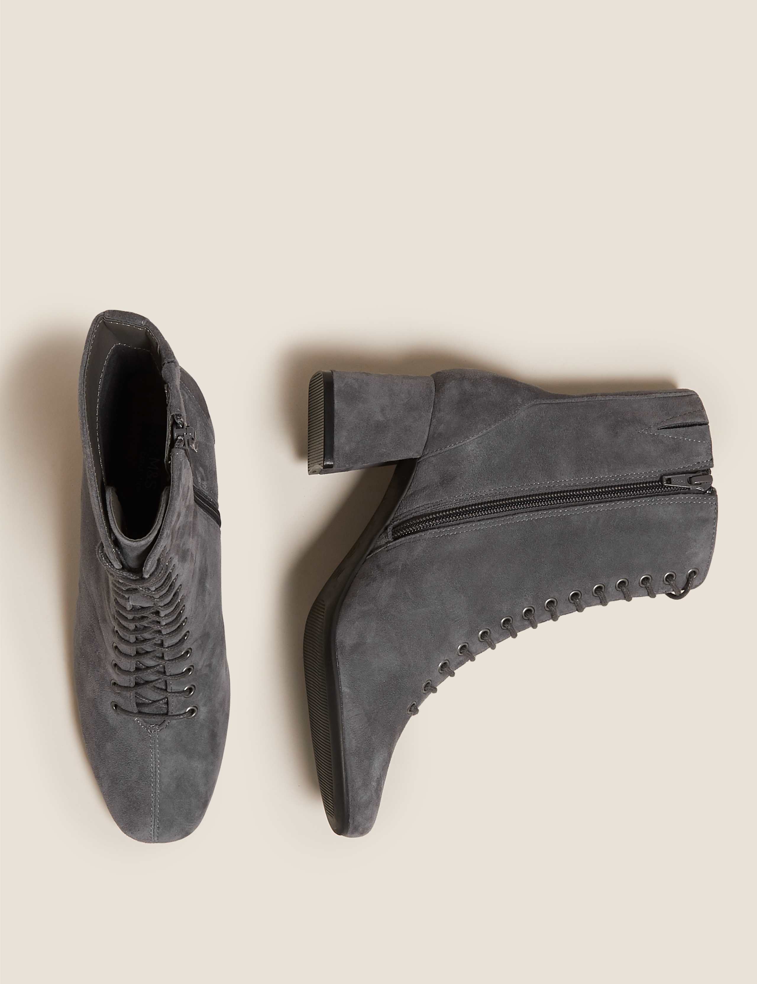 Suede Lace Up Block Heel Ankle Boots 3 of 5