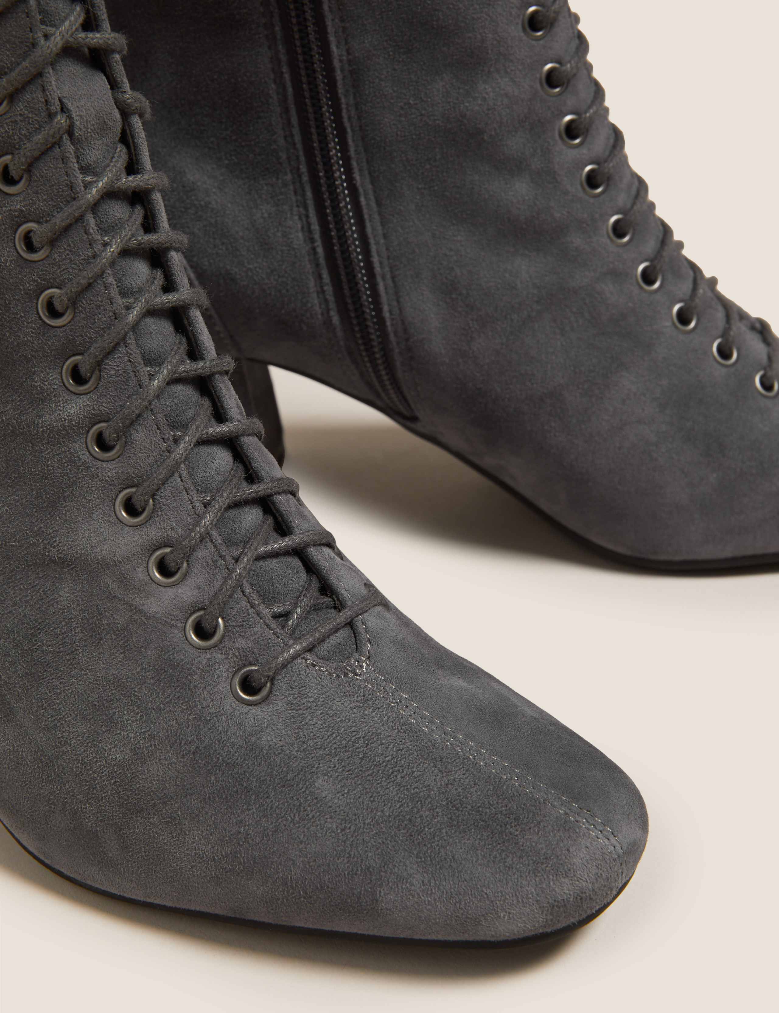 Suede Lace Up Block Heel Ankle Boots 4 of 5