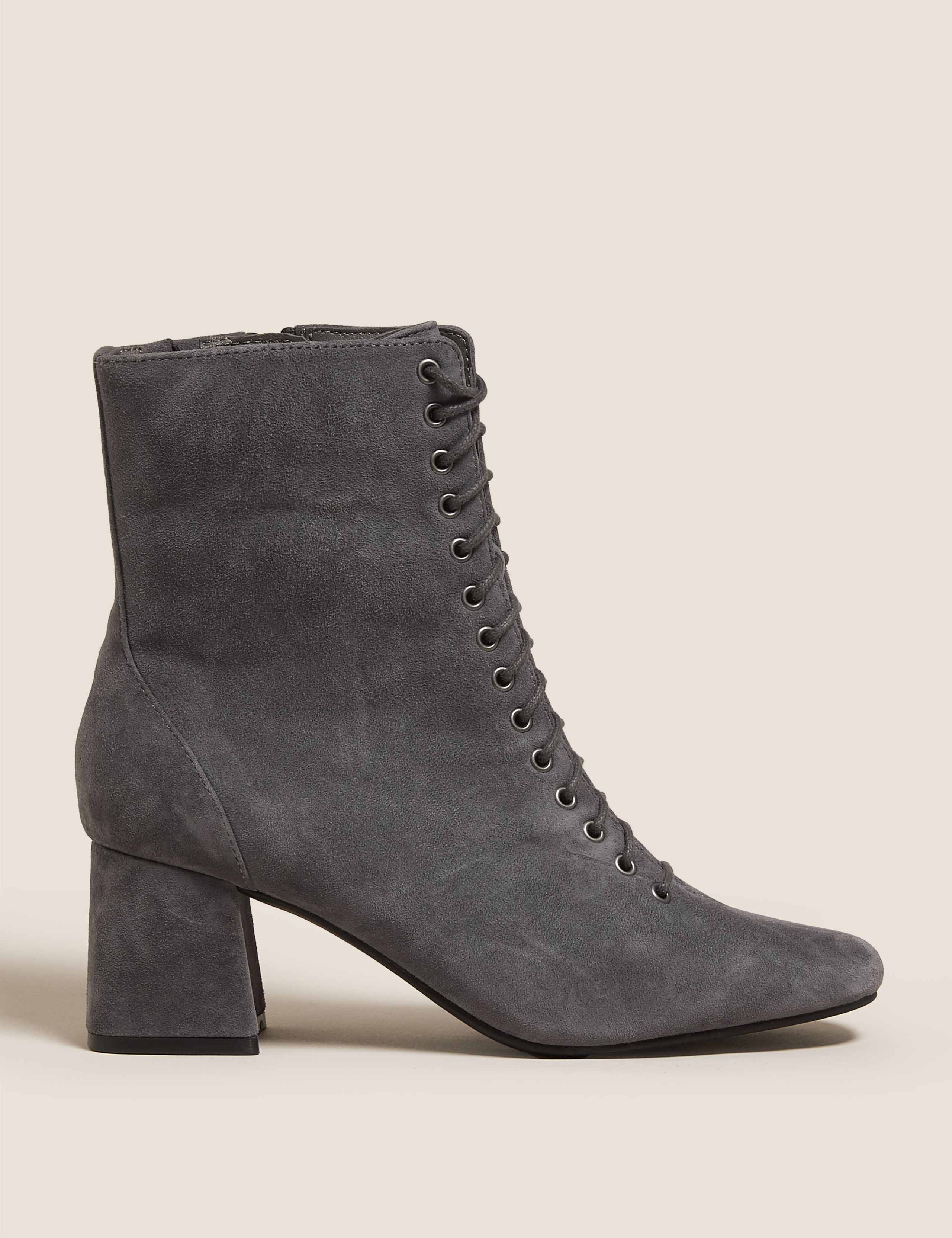 Suede Lace Up Block Heel Ankle Boots 5 of 5